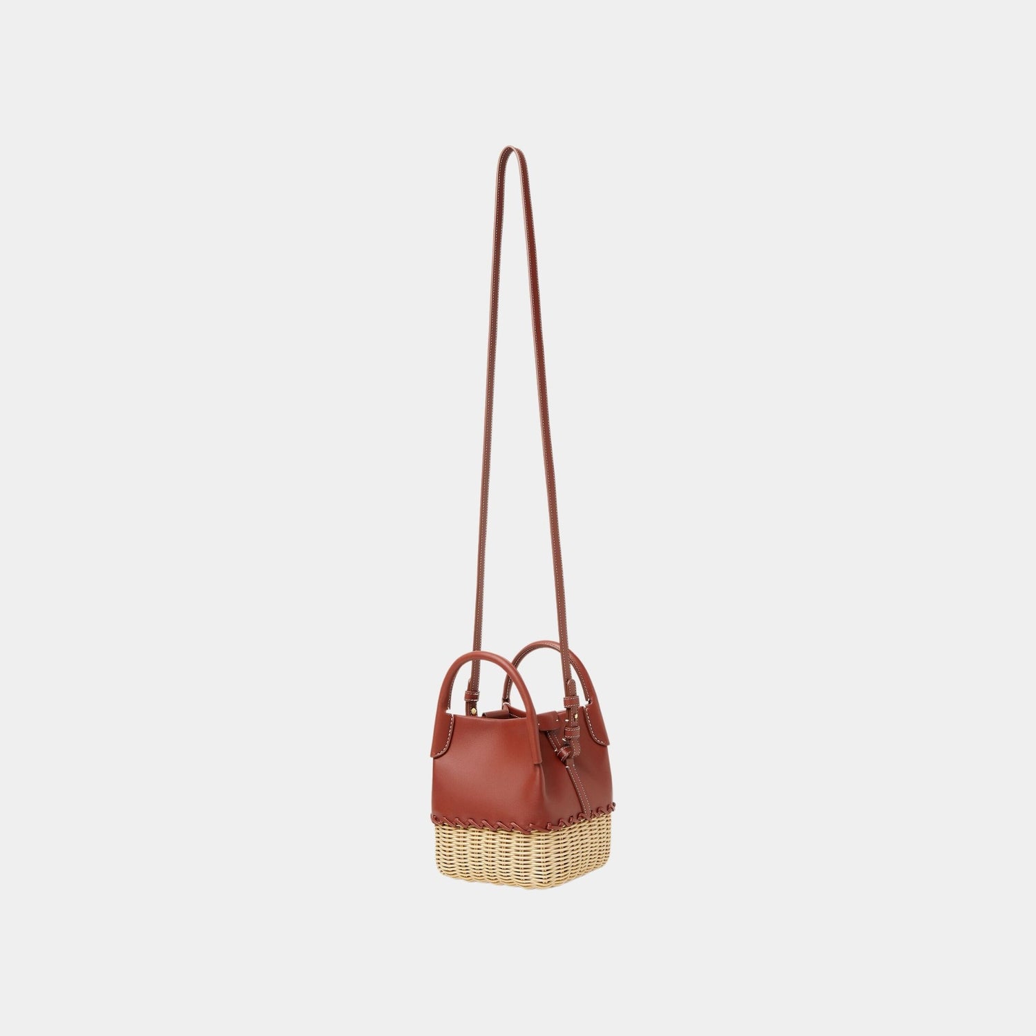 Loro Piana Micro Bale Bag Calfskin-Wicker With Suede Lining, Deep Kummel, Strap