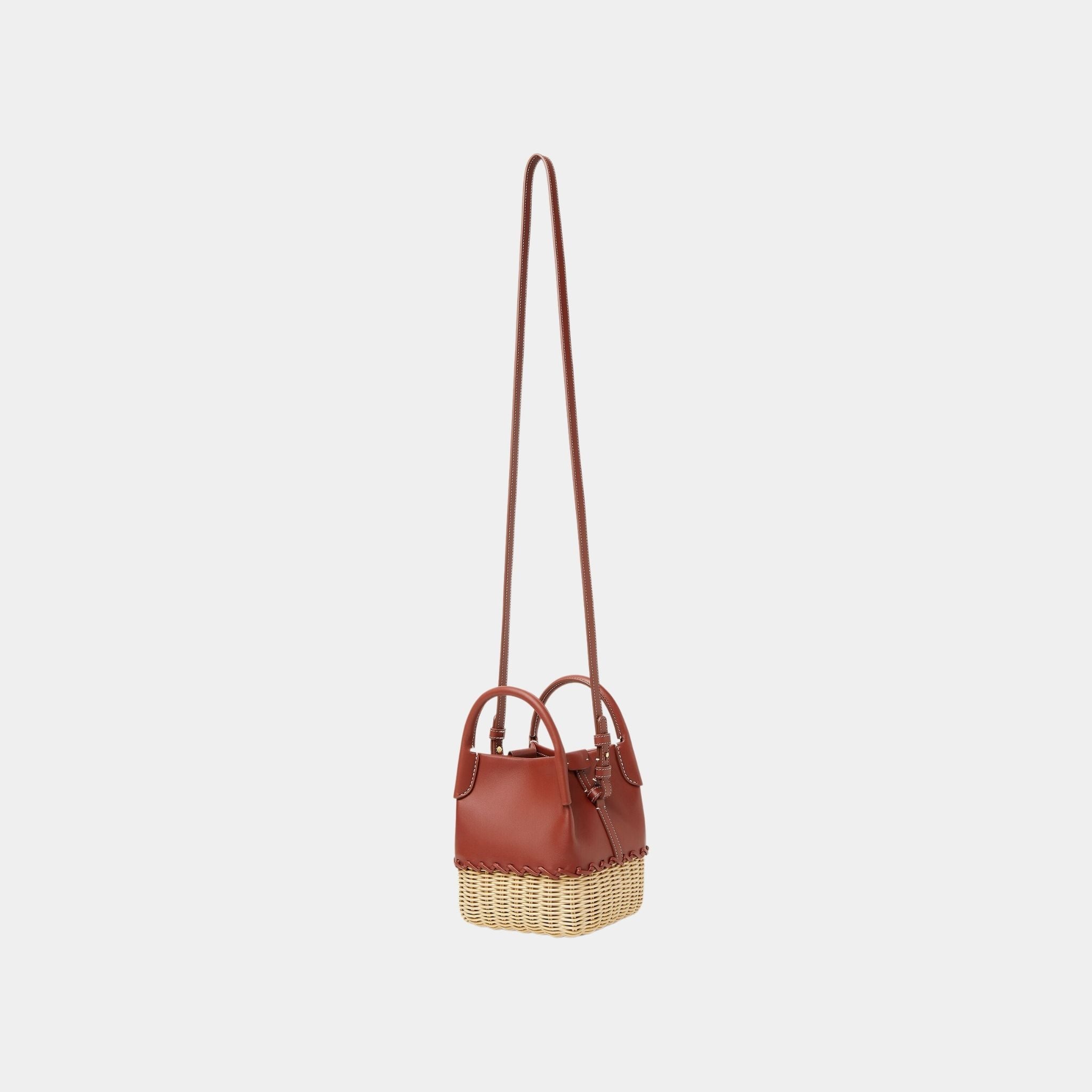 Loro Piana Micro Bale Bag Calfskin-Wicker With Suede Lining, Deep Kummel, Strap