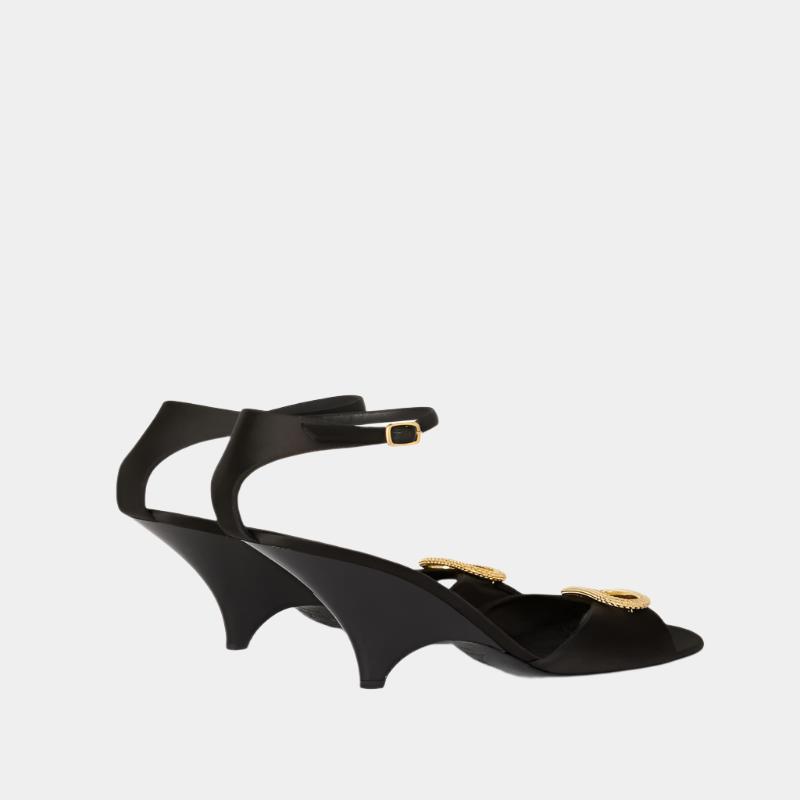 Loro Piana Olympia Heeled Sandal with iconic thistle accentside view