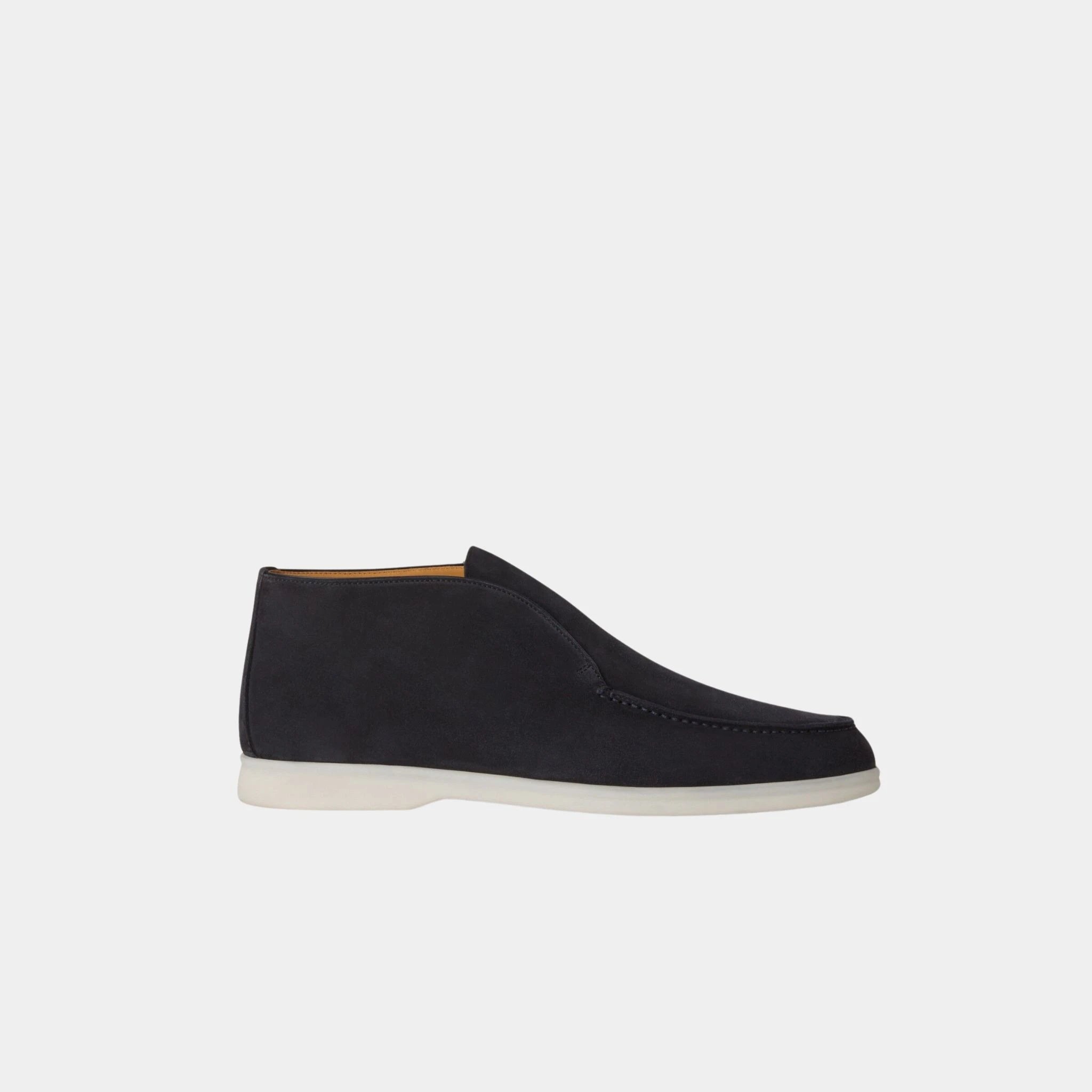 Loro Piana Open Walk Ankle Boot in Suede, Navy Blue, Side