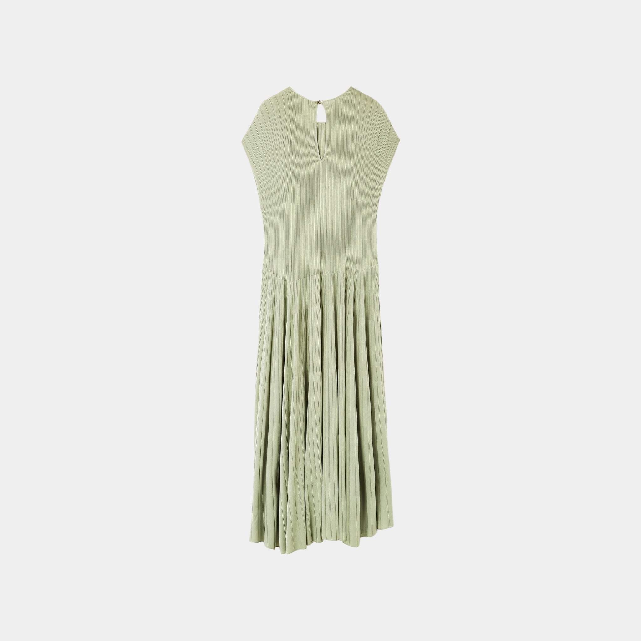 Loro Piana Pleated Dress Silk, Green, Fluorite, Back