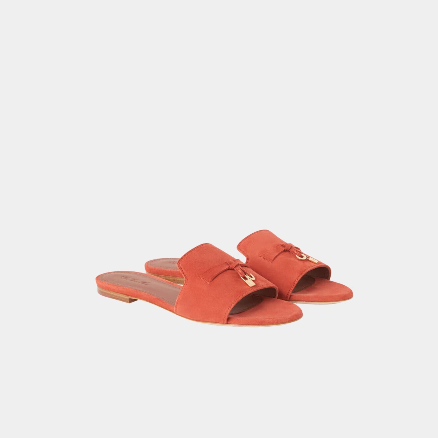 Loro Piana Summer Charms Flat Sandal Suede Goatskin, Alchermes, Front