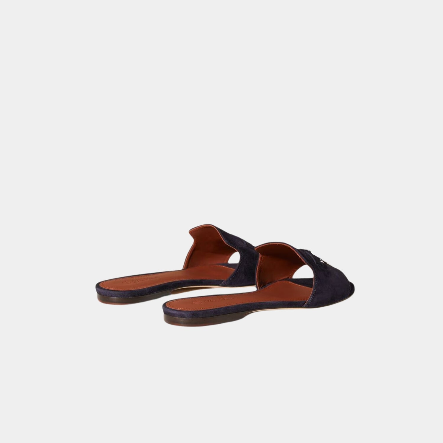 Loro Piana Summer Charms Flat Sandal Suede Goatskin, Navy Blue, Back