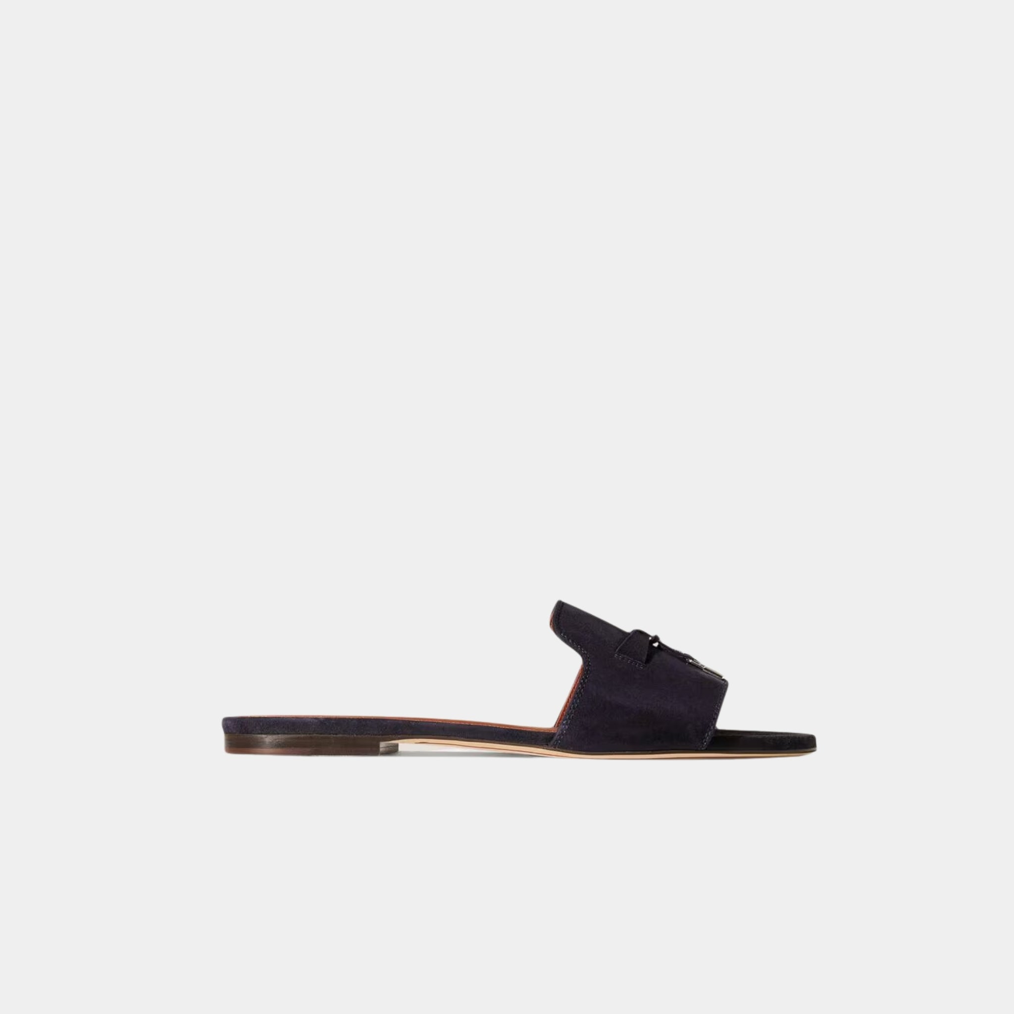 Loro Piana Summer Charms Flat Sandal Suede Goatskin, Navy Blue, Side