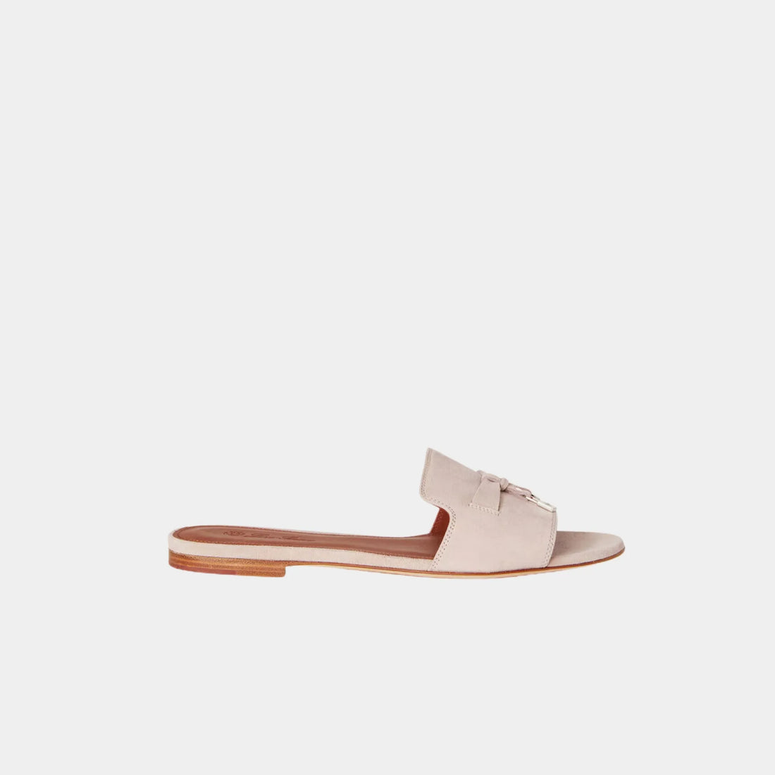 Loro Piana Summer Charms Sandal Flat In Suede Goatskin, Pink Nouveau, Side