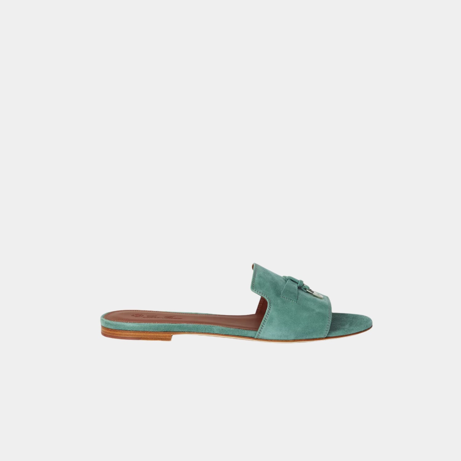 Loro Piana Summer Charms Flat Sandal Suede Goatskin, Sap Green, Side