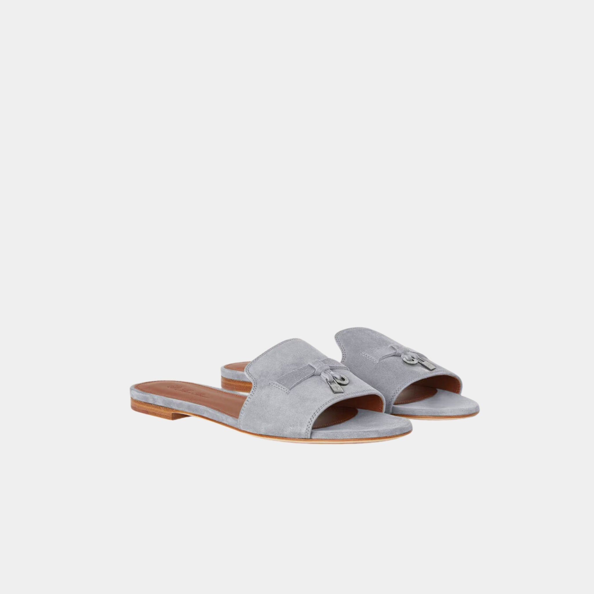 Loro Piana Summer Charms Flat Sandal Suede Goatskin, Zircon, Front