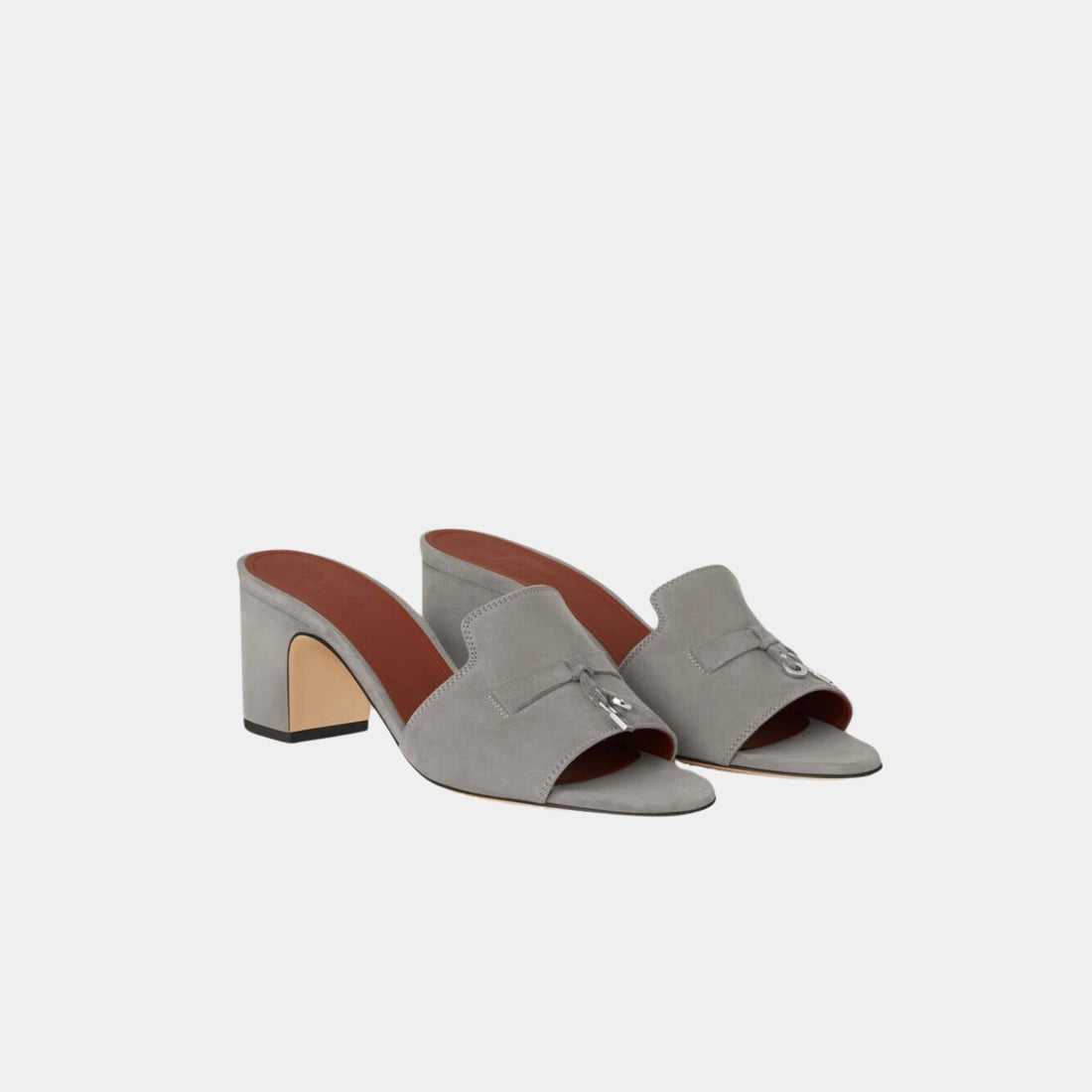Loro Piana Summer Charms Heel Sandal Suede Goatskin, Army Gray, Front