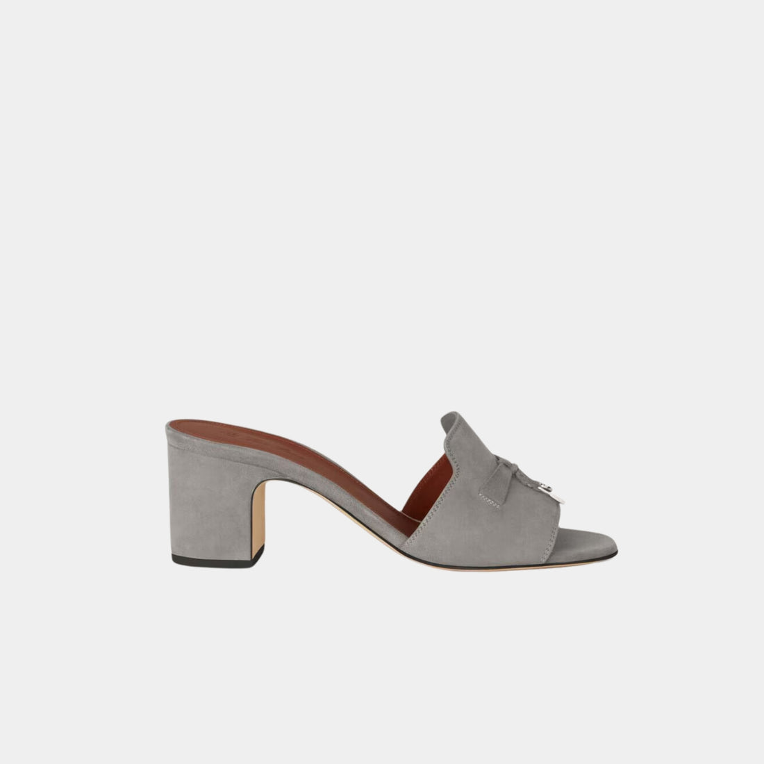 Loro Piana Summer Charms Heel Sandal Suede Goatskin, Army Gray, Side