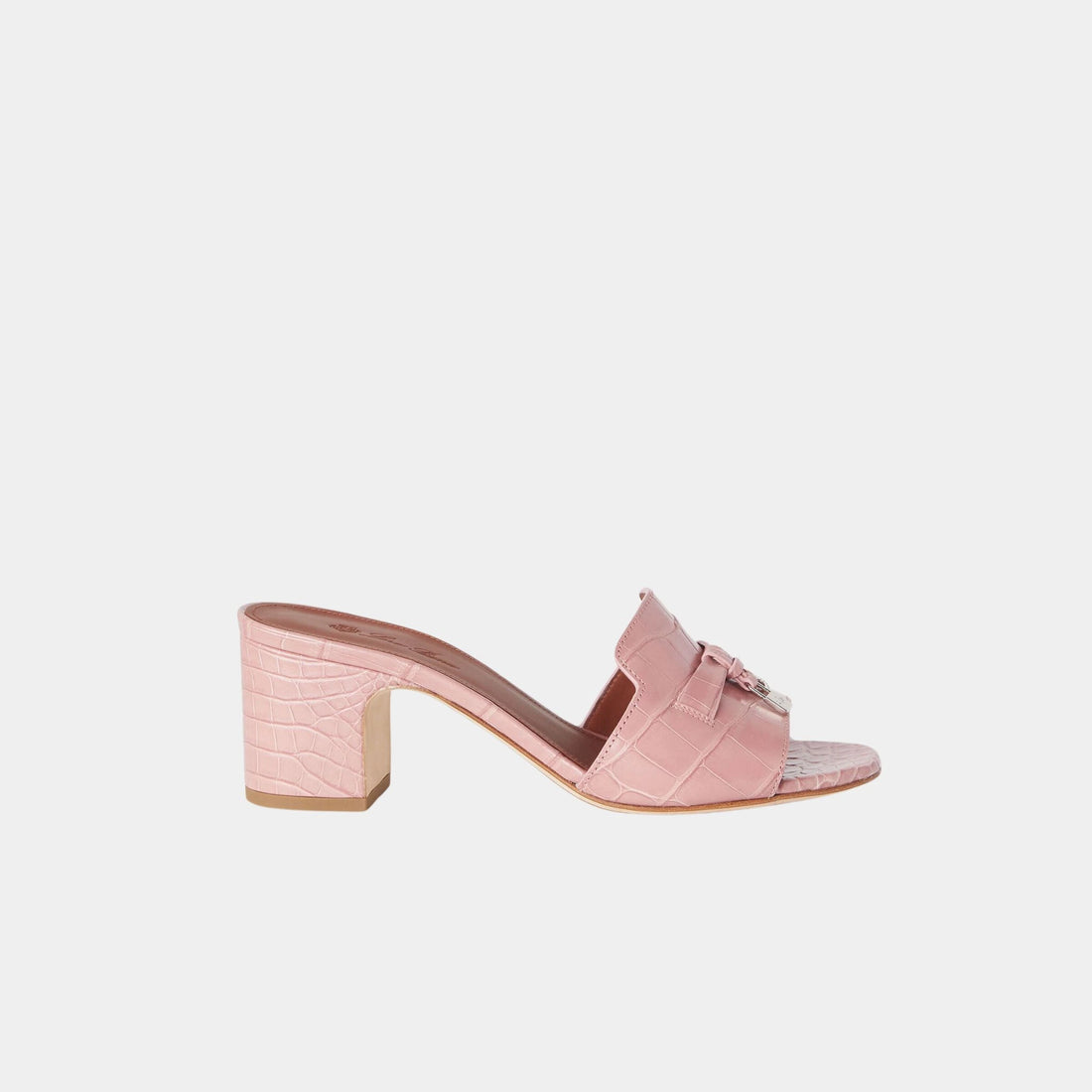 Loro Piana Summer Charms Heeled Sandal in Alligator Leather, Noisette Rose, Side