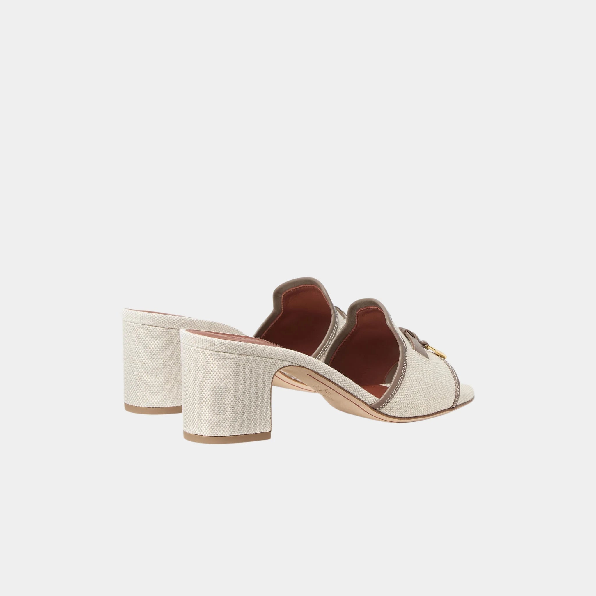 Loro Piana Summer Charms Heeled Sandal in Cotton and Linen, Natural Almond Tree, Back