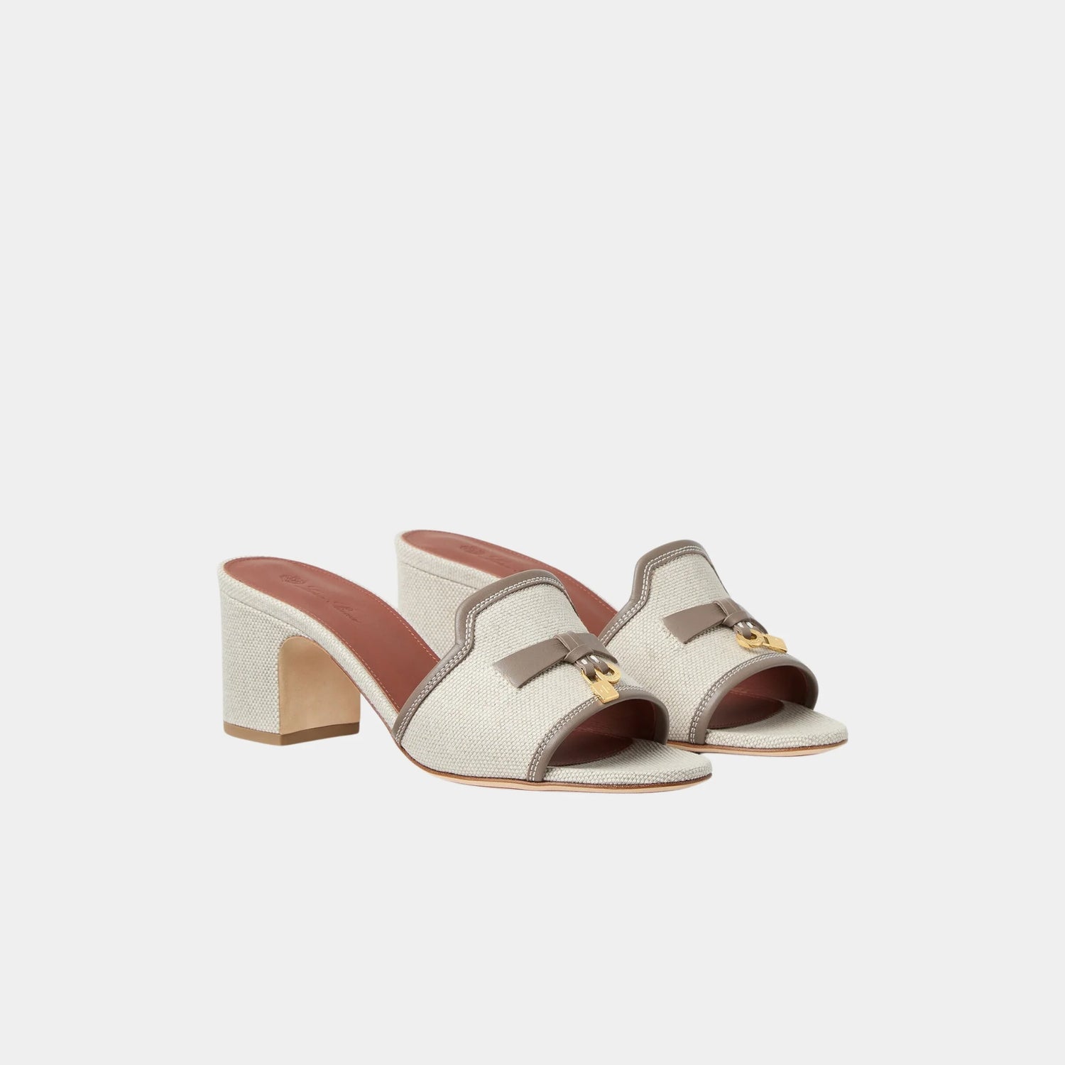 Loro Piana Summer Charms Heeled Sandal in Cotton and Linen, Natural Almond Tree, Front