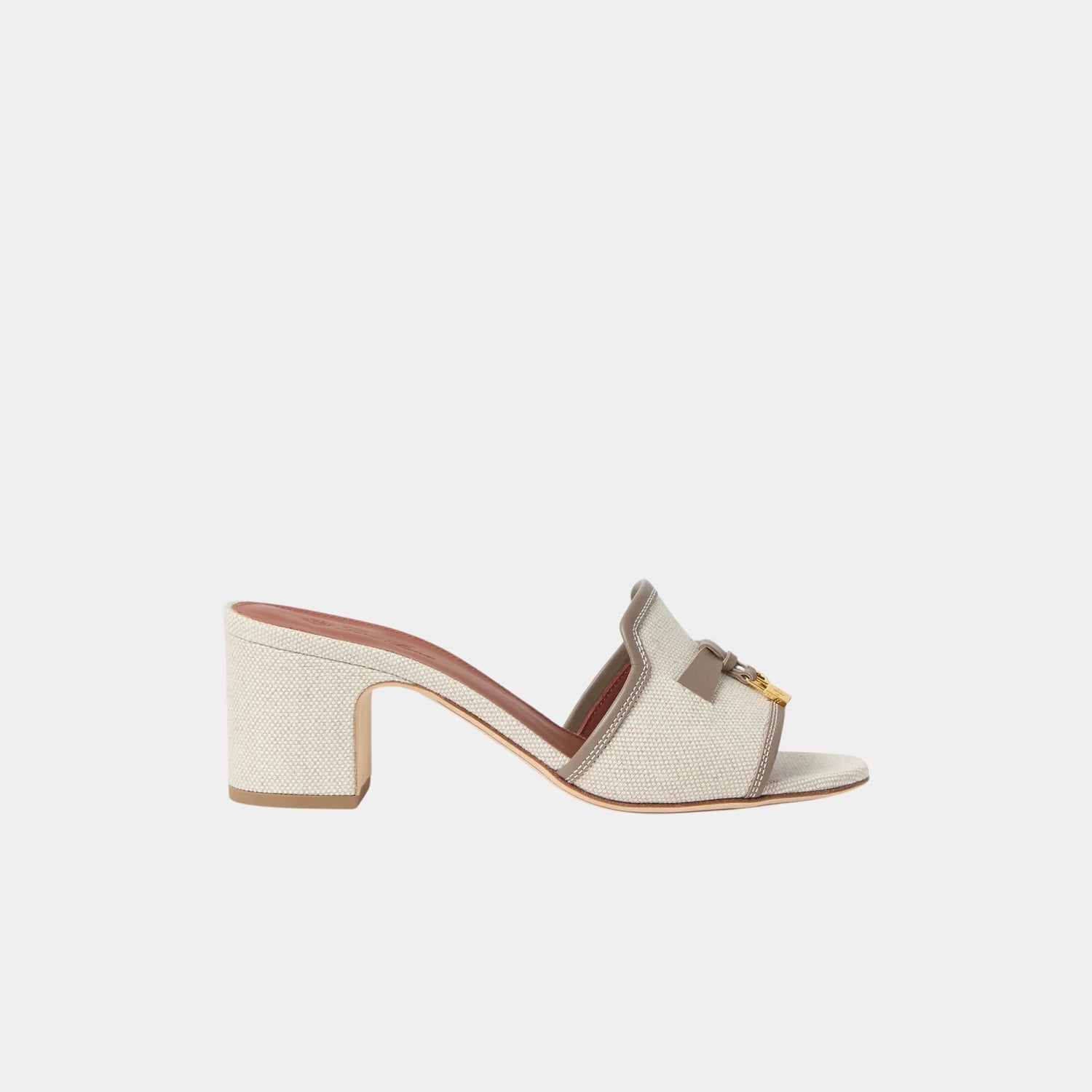 Loro Piana Summer Charms Heeled Sandal in Cotton and Linen, Natural Almond Tree, Side
