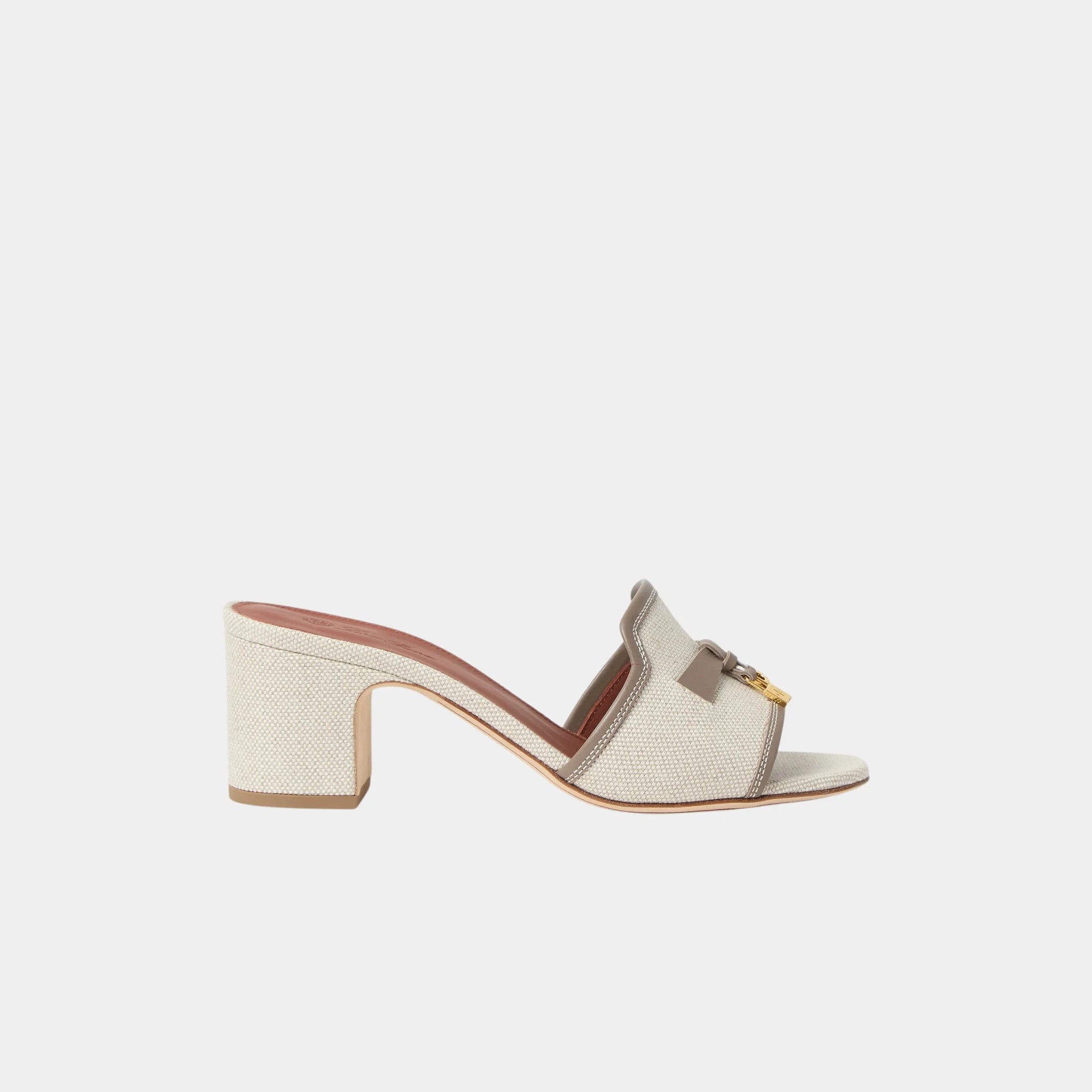 Loro Piana Summer Charms Heeled Sandal in Cotton and Linen, Natural Almond Tree, Side