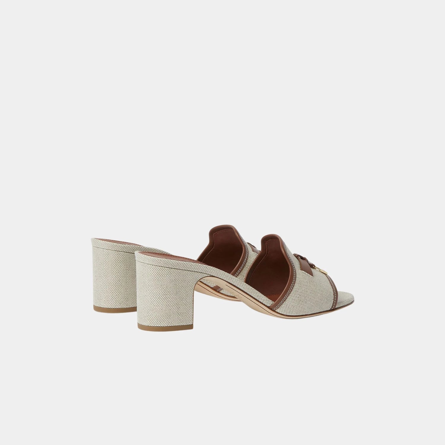 Loro Piana Summer Charms Heeled Sandal in Cotton and Linen, Natural, Caramel Sugar, Back