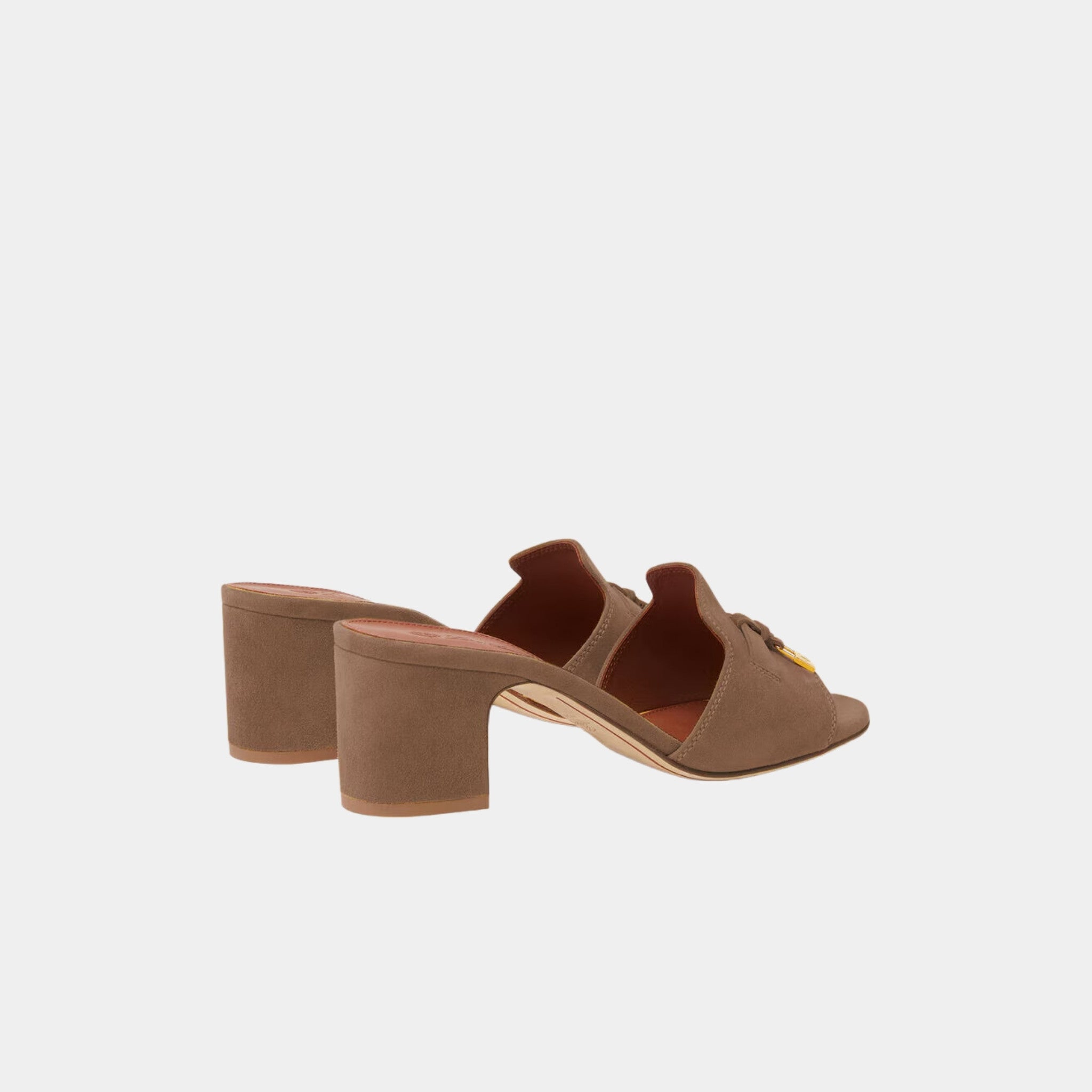 Loro Piana Summer Charms Heeled Sandal, Driftwood Brown, Back