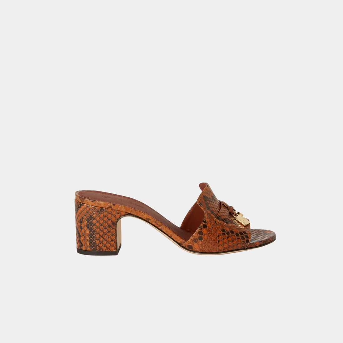 Loro Piana Summer Charms Heeled Sandal Matte Python Leather, Ombre Leather, Side