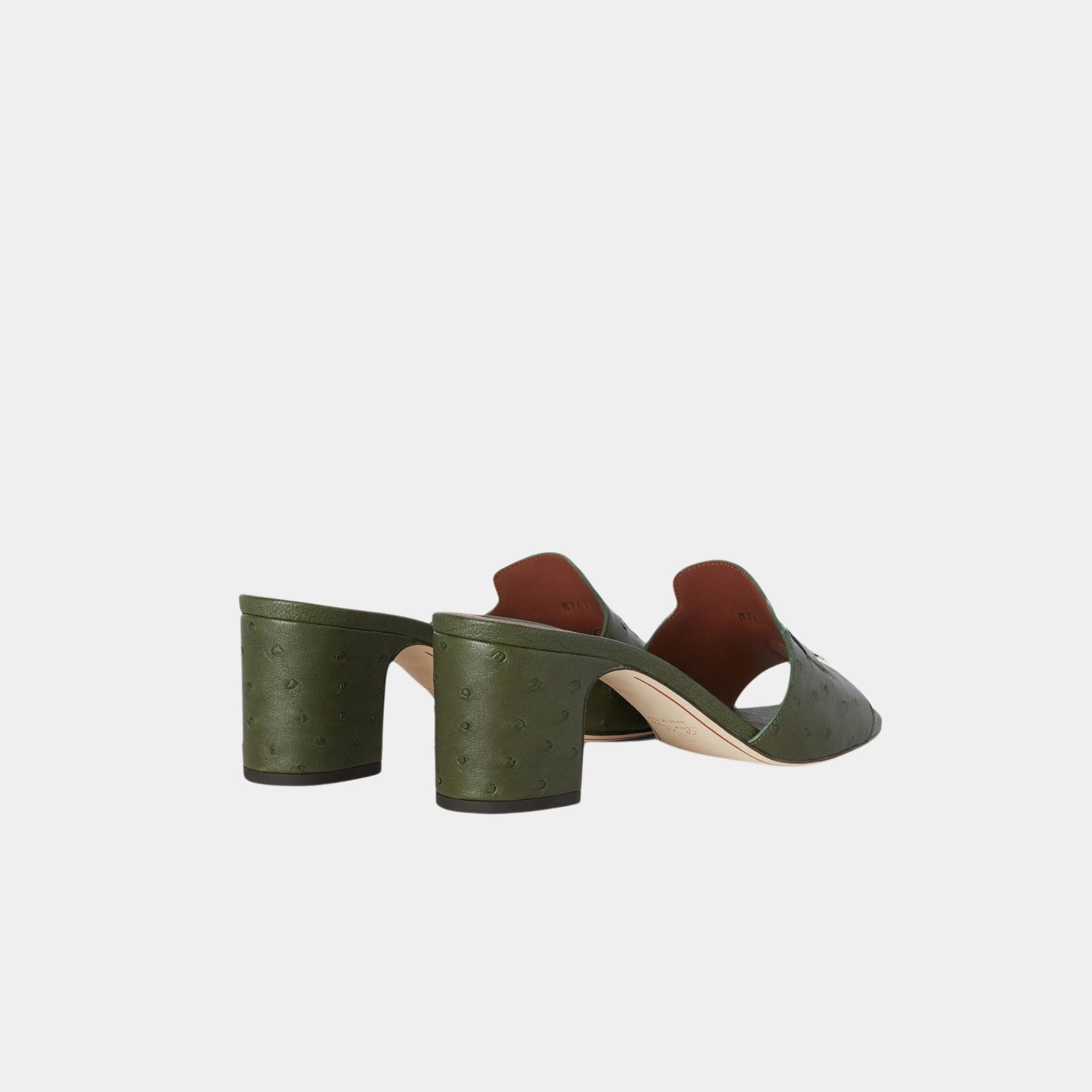 Loro Piana Summer Charms Heeled Sandal Ostrich Leather, Dark Lichen Green, Back