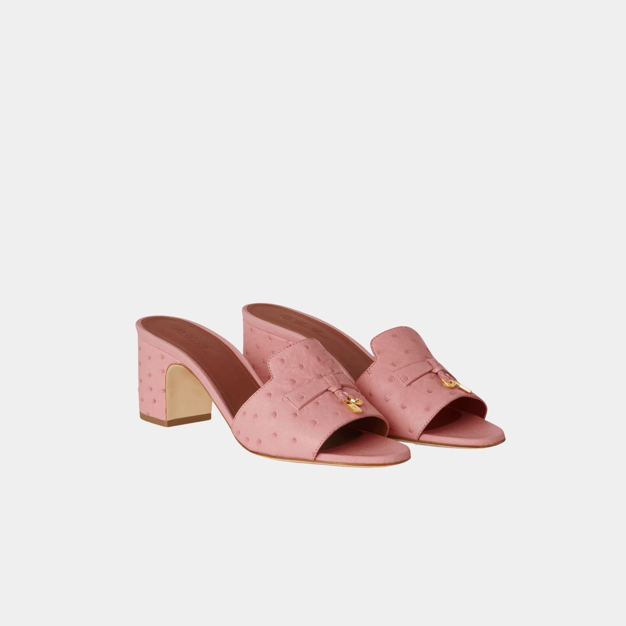 Loro Piana Summer Charms Heeled Sandal Ostrich Leather, Noisette Rose, Front
