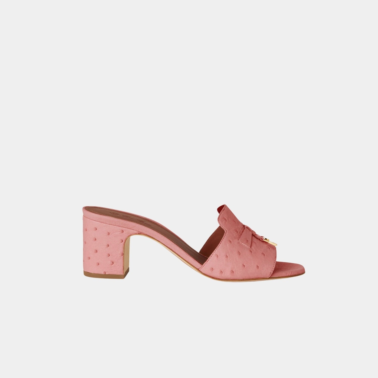 Loro Piana Summer Charms Heeled Sandal Ostrich Leather, Noisette Rose, Side