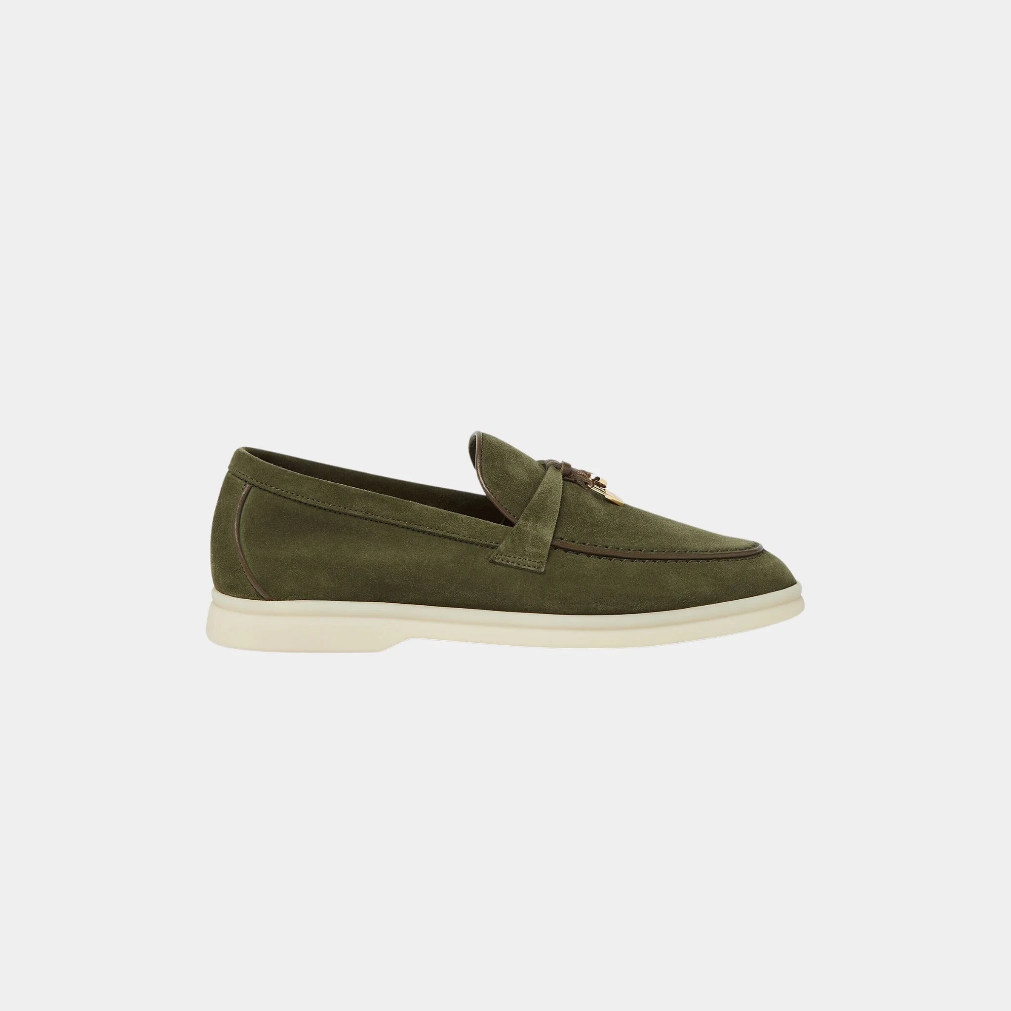 Loro Piana Summer Charms Walk Loafers In Suede Goatskin, Ribbon Green, Side