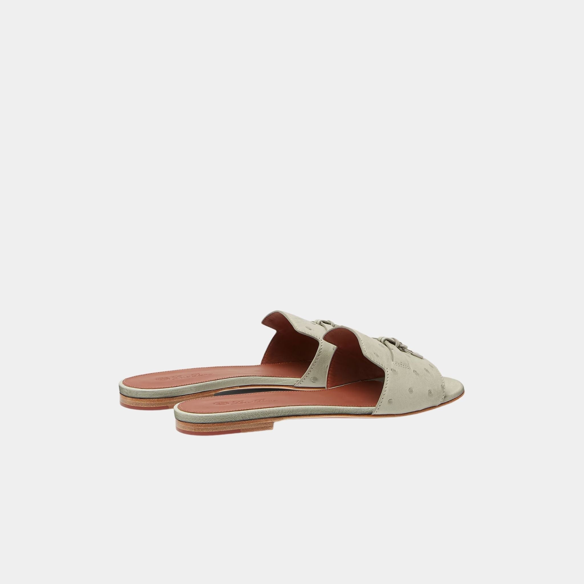 Loro Piana Summer Charms Ostrich Leather Flat Sandal, Deep Ice, Back