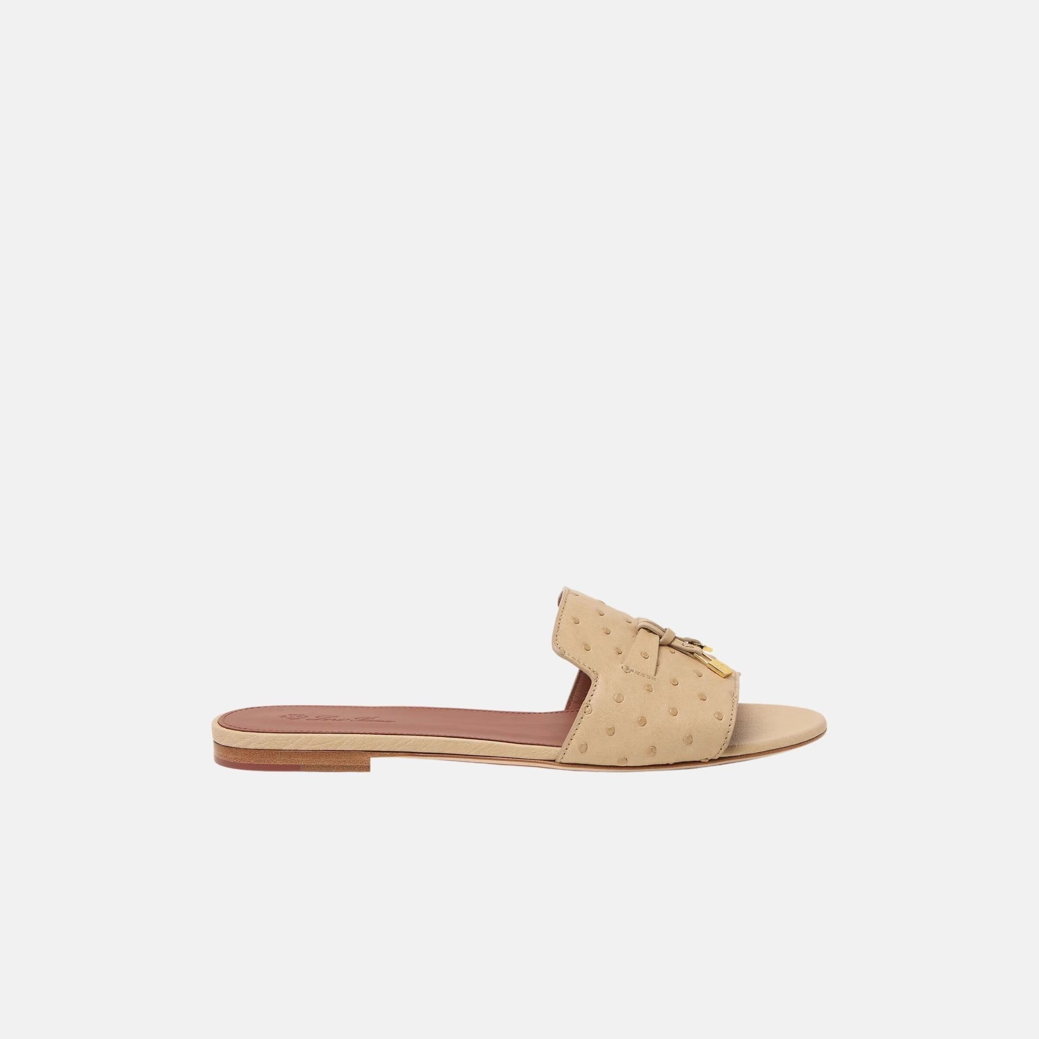 Loro Piana Summer Charms Ostrich Leather Flat Sandal, Side