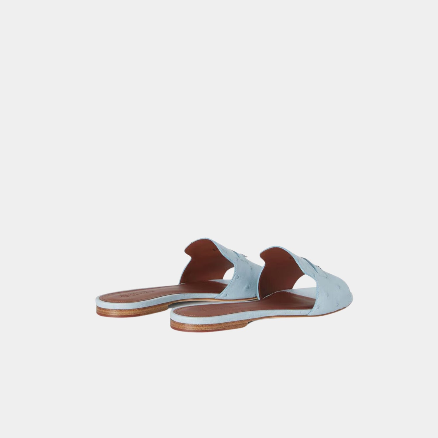 Loro Piana Summer Charms Ostrich Leather Sandal Flats, Blue Celadon, Back