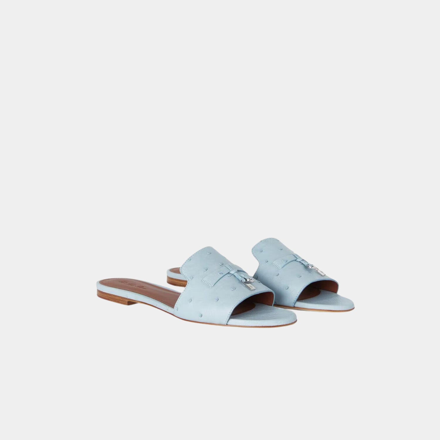 Loro Piana Summer Charms Ostrich Leather Sandal Flats, Blue Celadon, Front