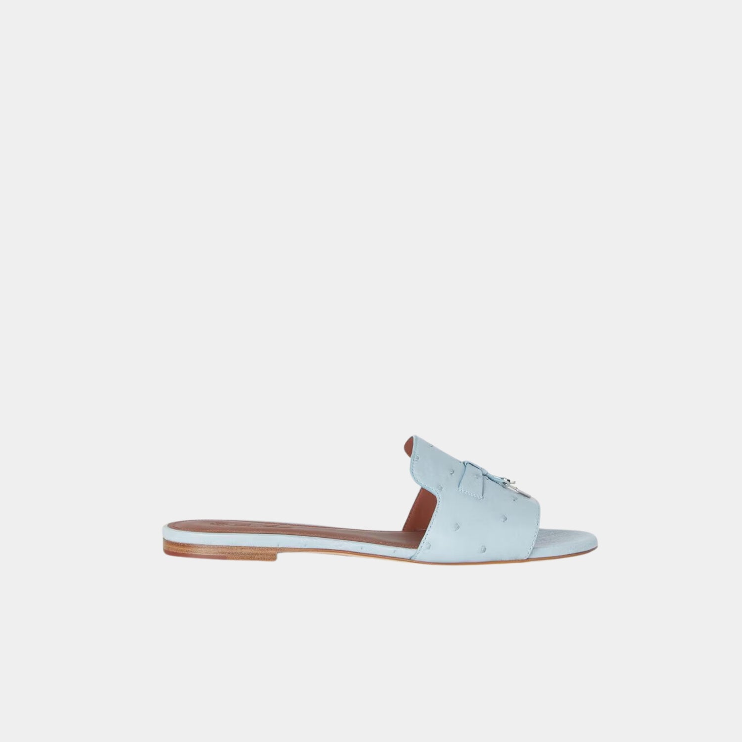 Loro Piana Summer Charms Ostrich Leather Sandal Flats, Blue Celadon, Side