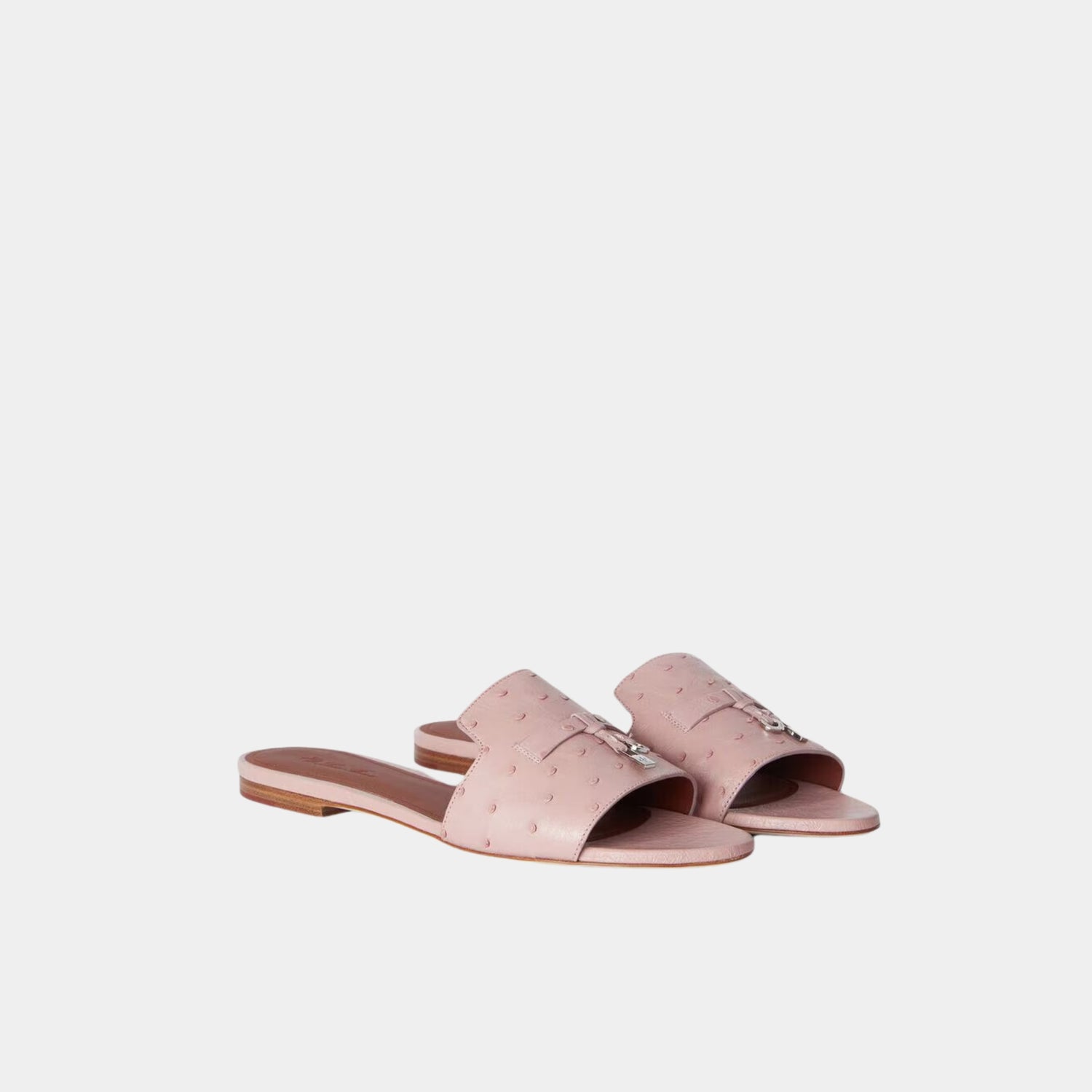 Loro Piana Summer Charms Ostrich Leather Sandal Flats, Flowering Cherry, Front