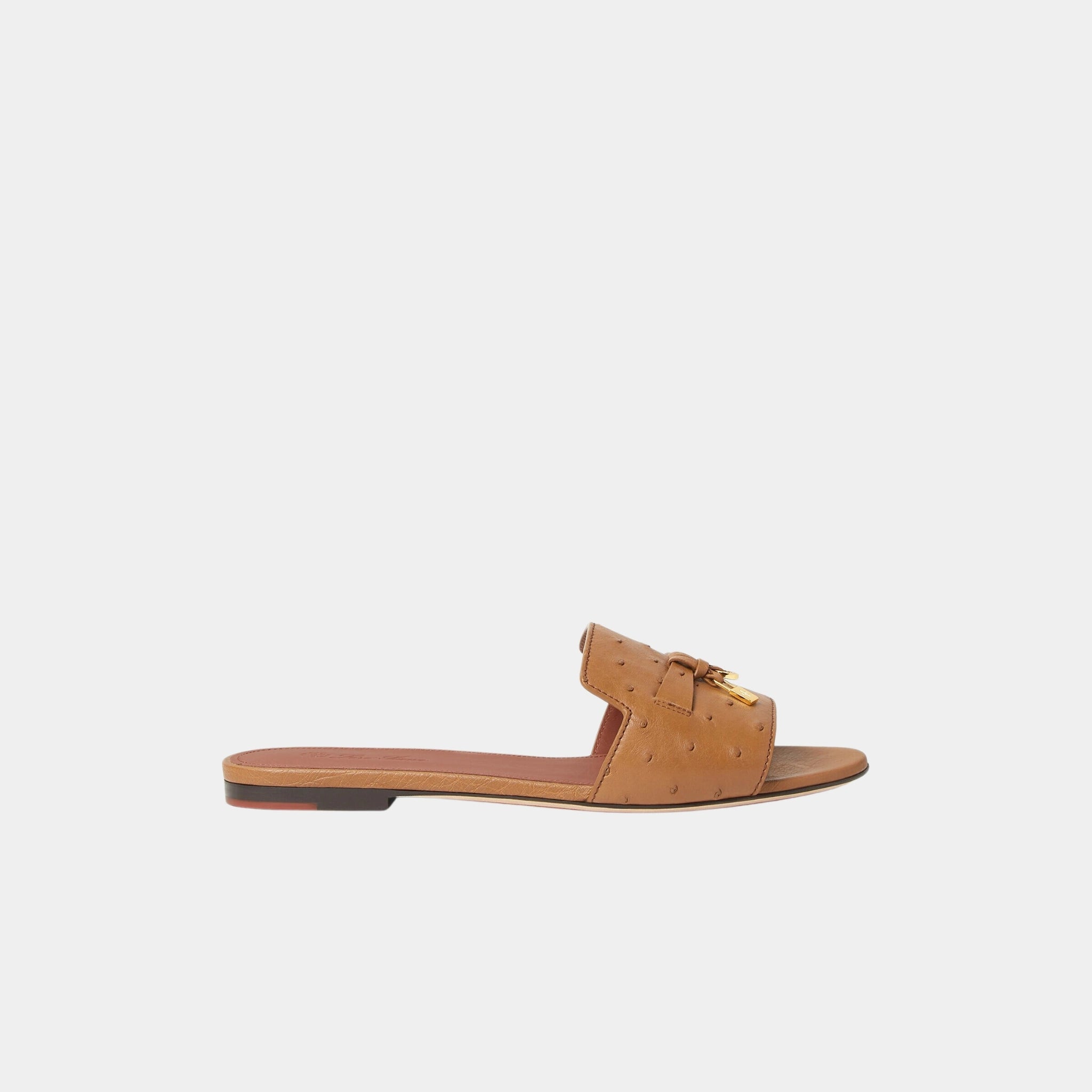 Loro Piana Summer Charms Sandal Flats Ostrich Leather, Colour Vicuna, Side