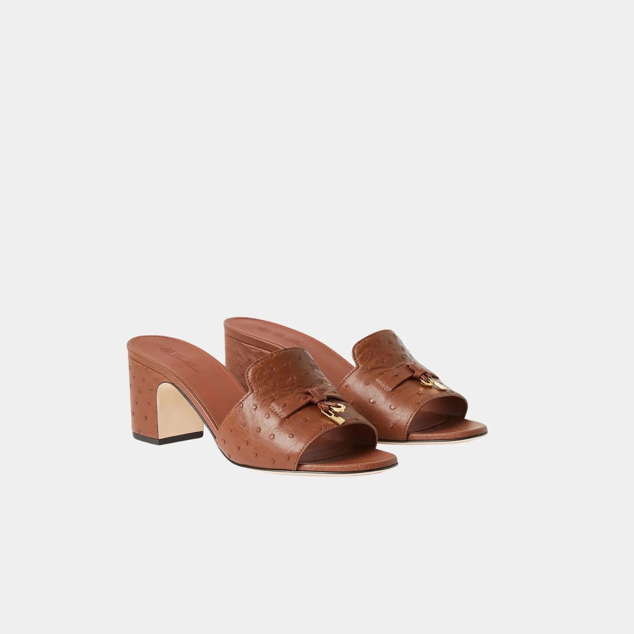 Loro Piana Summer Charms Sandal Heeled Ostrich Leather, Burnt Tan, Front