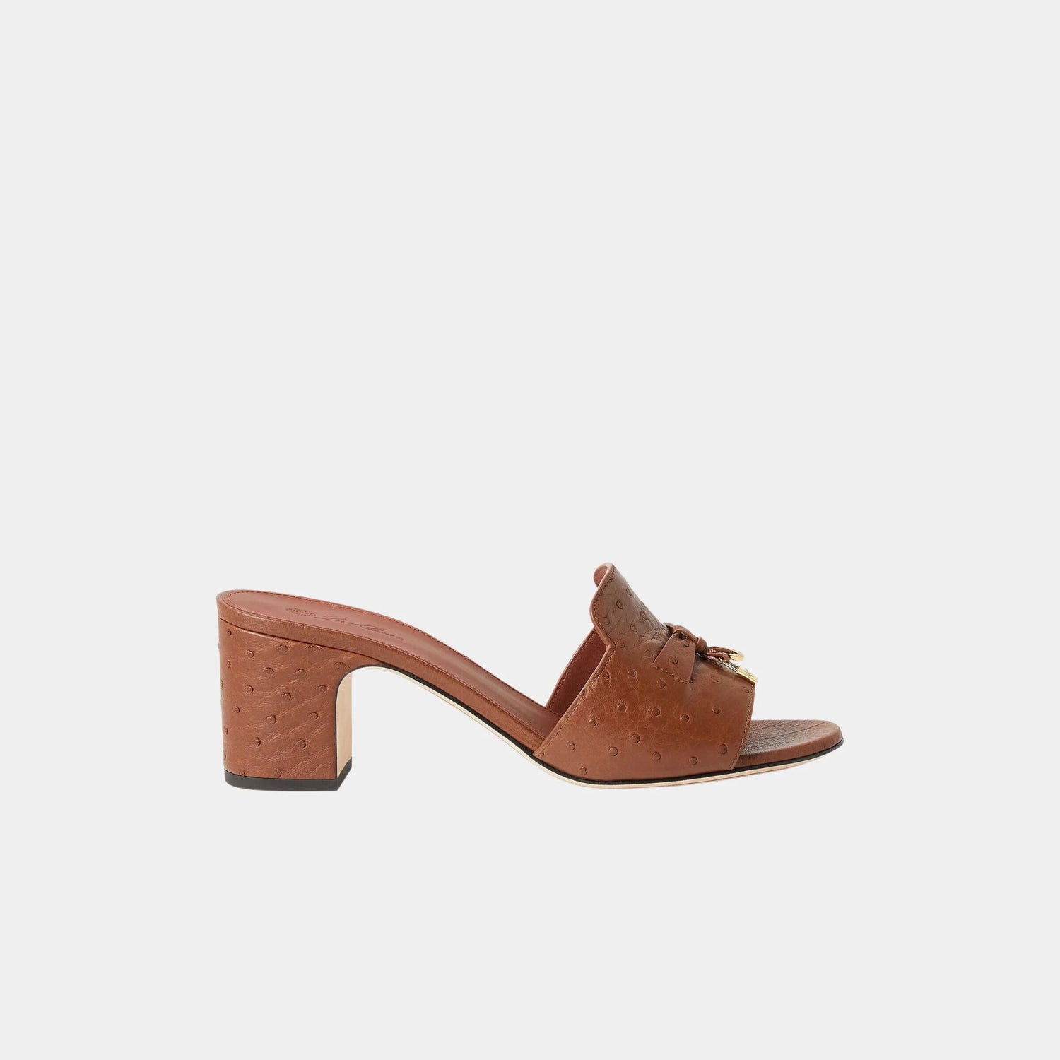 Loro Piana Summer Charms Sandal Heeled Ostrich Leather, Burnt Tan, Side