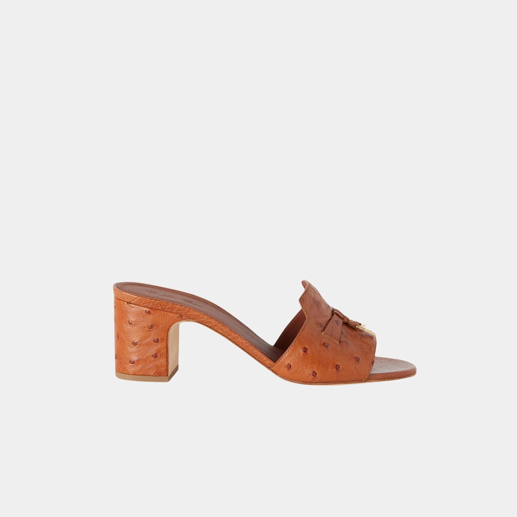 Loro Piana Summer Charms Sandal Heeled Ostrich Leather, Sand Haze, Side
