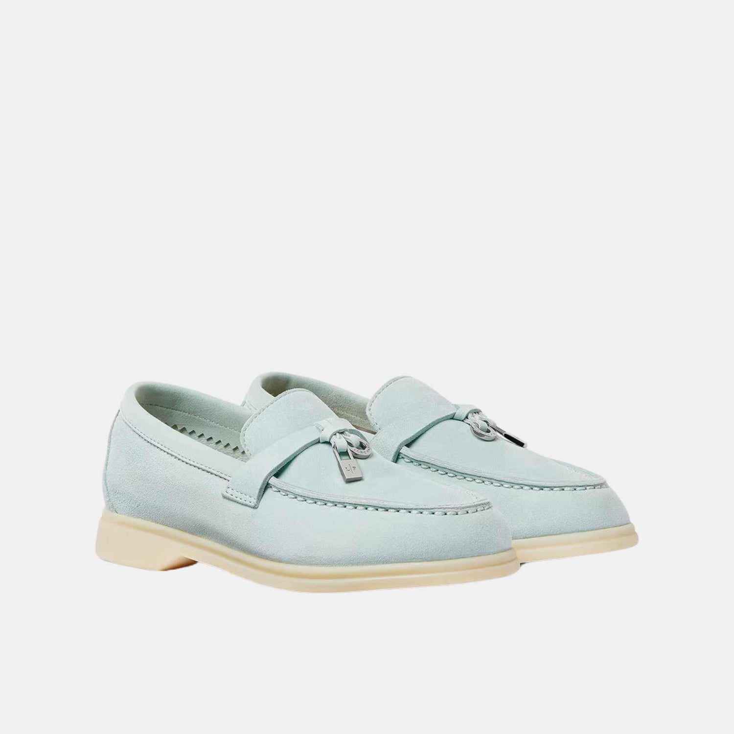 Loro Piana Summer Charms Walk Kids Loafers Suede, Azure Sapphire, Front