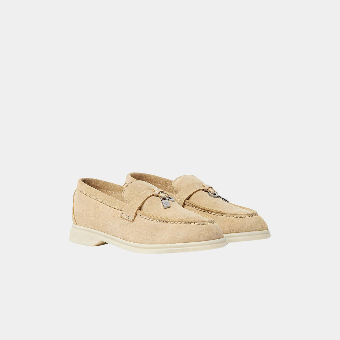 Loro Piana Kids Summer Charms Walk Loafers Suede, Butter, Front