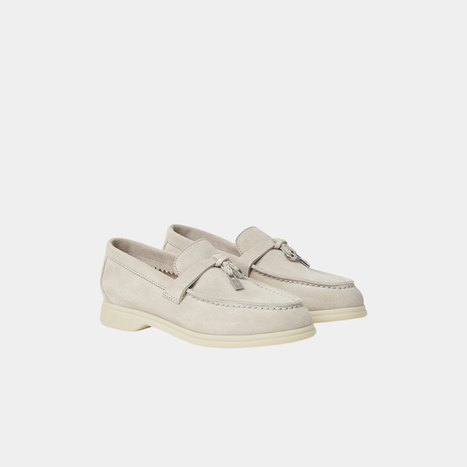 Loro Piana Kids Summer Charms Walk Loafers Suede, Cloud Dancer, Front