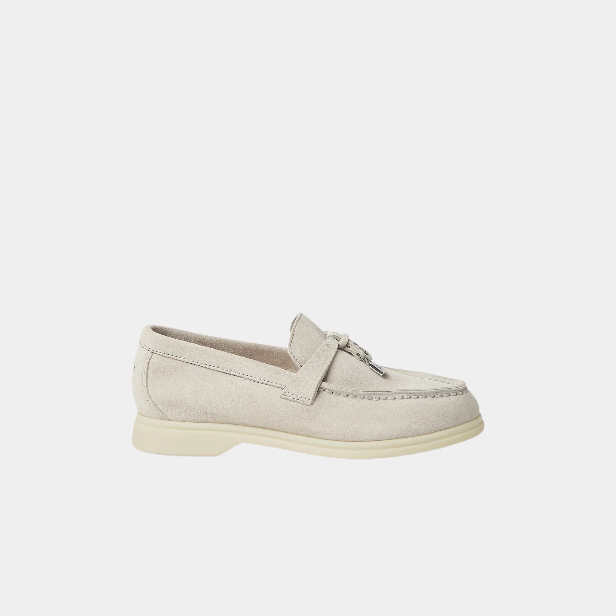 Loro Piana Kids Summer Charms Walk Loafers Suede, Cloud Dancer, Side