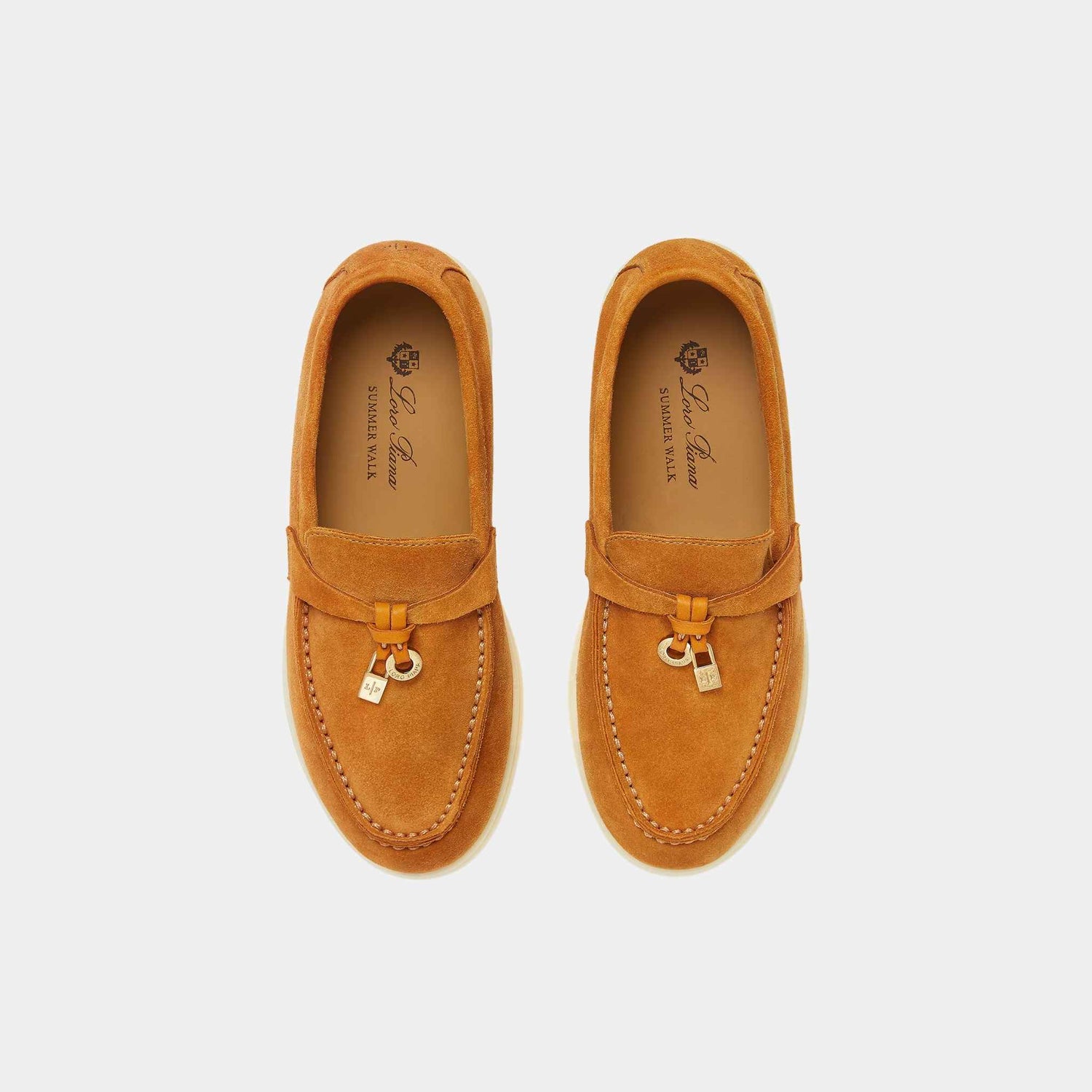 Loro Piana Summer Charms Walk Kids Loafers Suede, Gold Caramel, Top