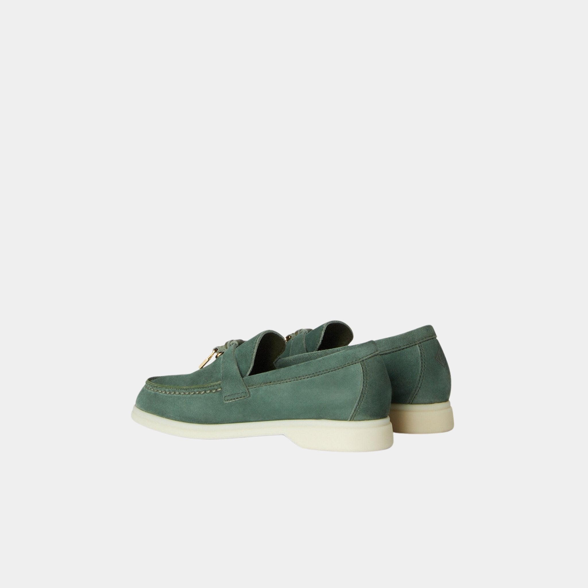 Loro Piana Summer Charms Walk Kids Loafers Suede, Green Thyme, Back