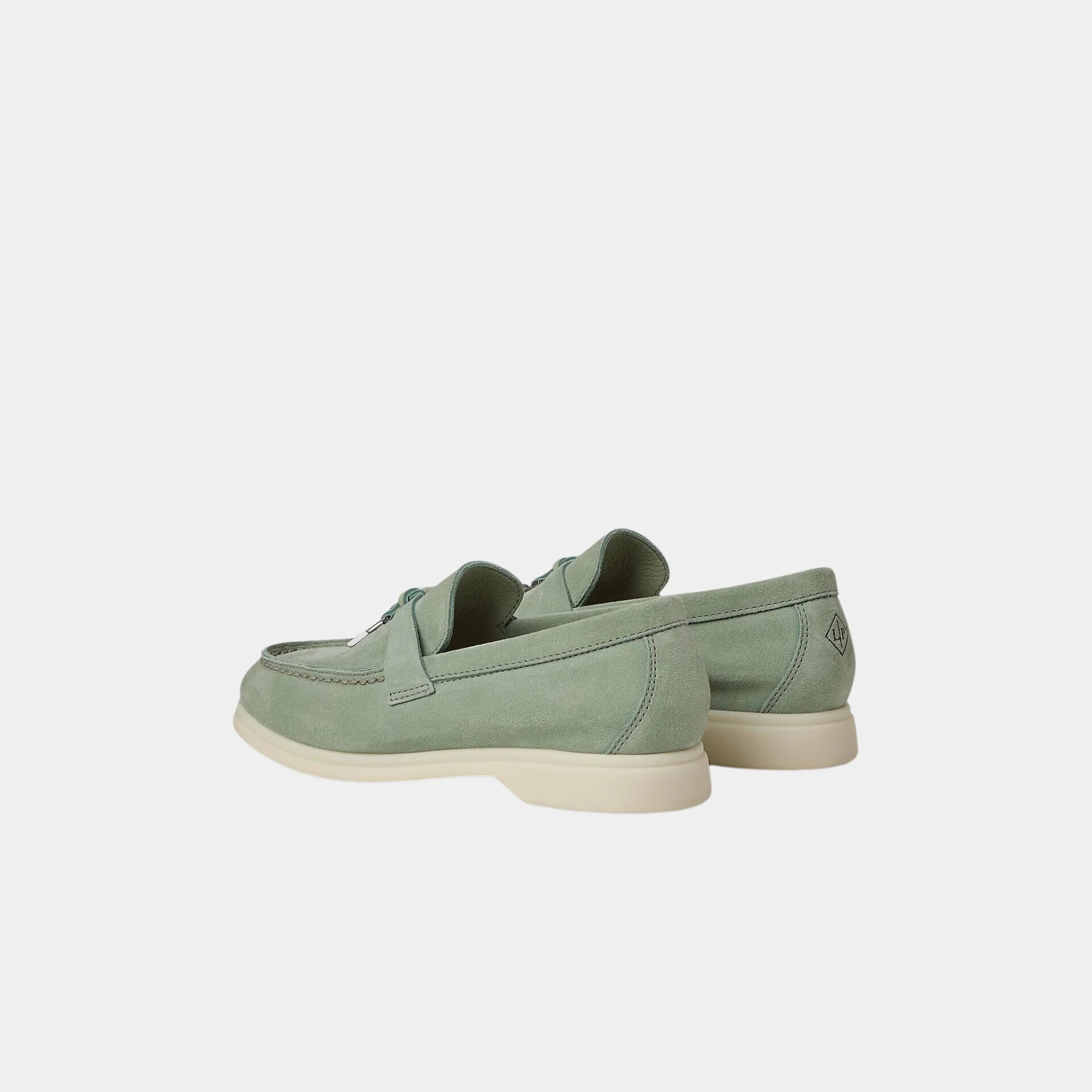 Loro Piana Kids Summer Charms Walk Loafers Suede, Marble Green Waters, Back