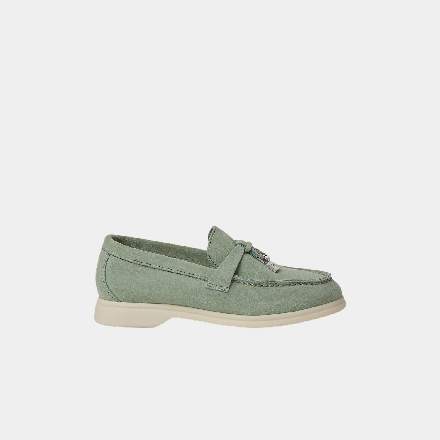 Loro Piana Kids Summer Charms Walk Loafers Suede, Marble Green Waters, Side
