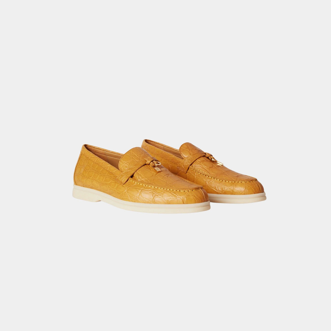 لوفر Loro Piana Summer Charms Walk من جلد الكايمان، لون قهوة القرفة، من الأمام
