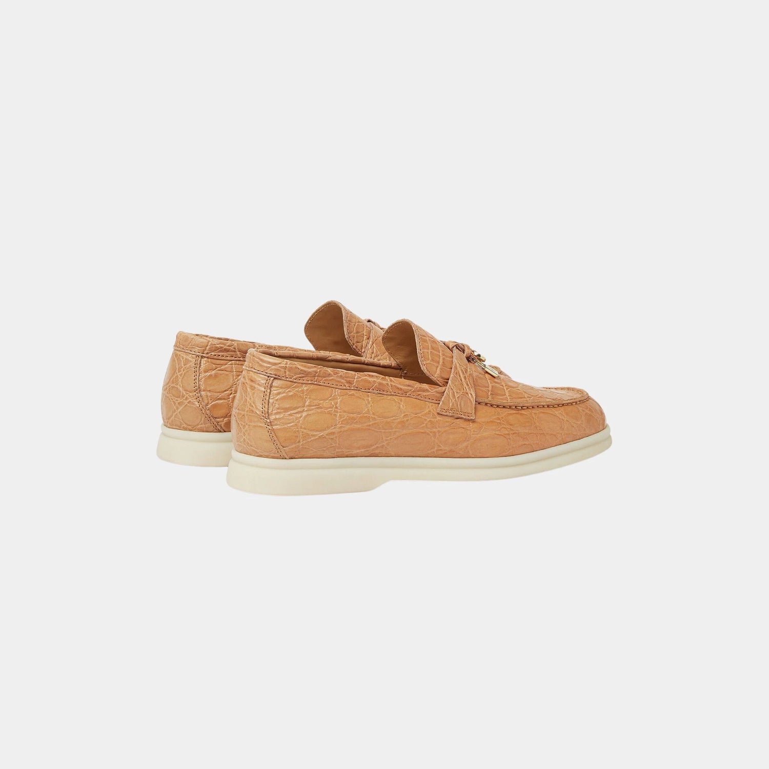 Loro Piana Summer Charms Walk Loafer in Caiman Leather, Dark Caramel, Back