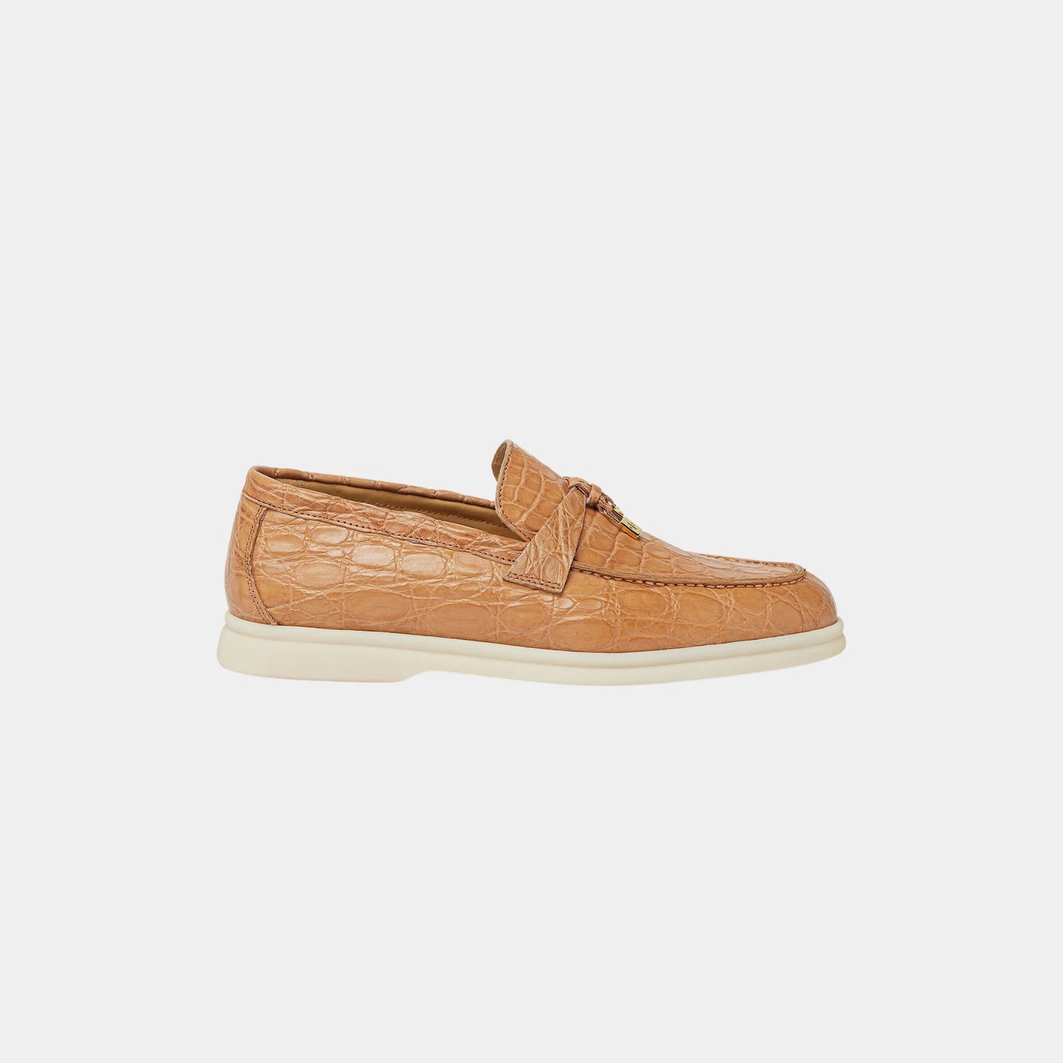 Loro Piana Summer Charms Walk Loafer in Caiman Leather, Dark Caramel, Side