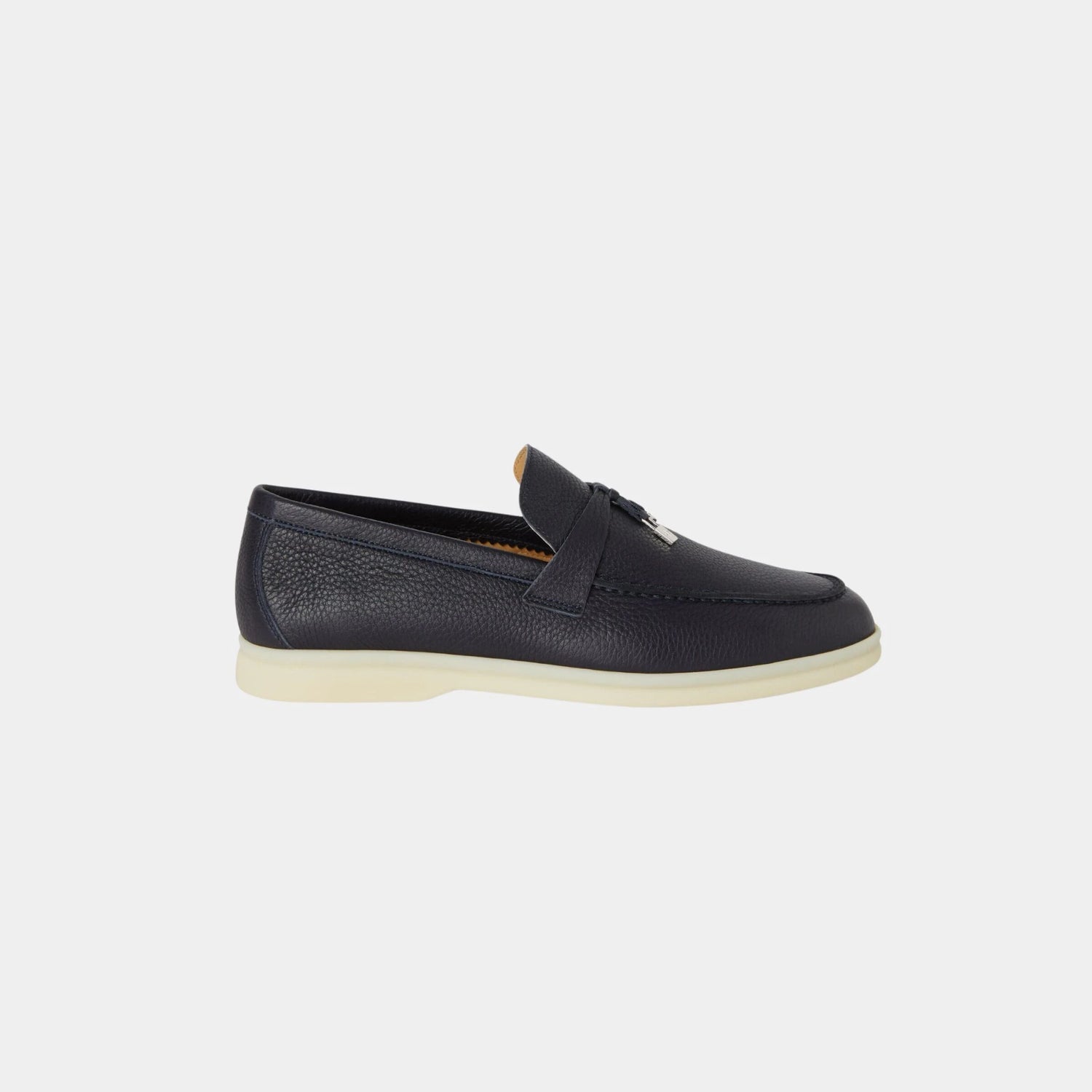 Loro Piana Summer Charms Walk Loafer in Deerskin, Navy Blue, Side