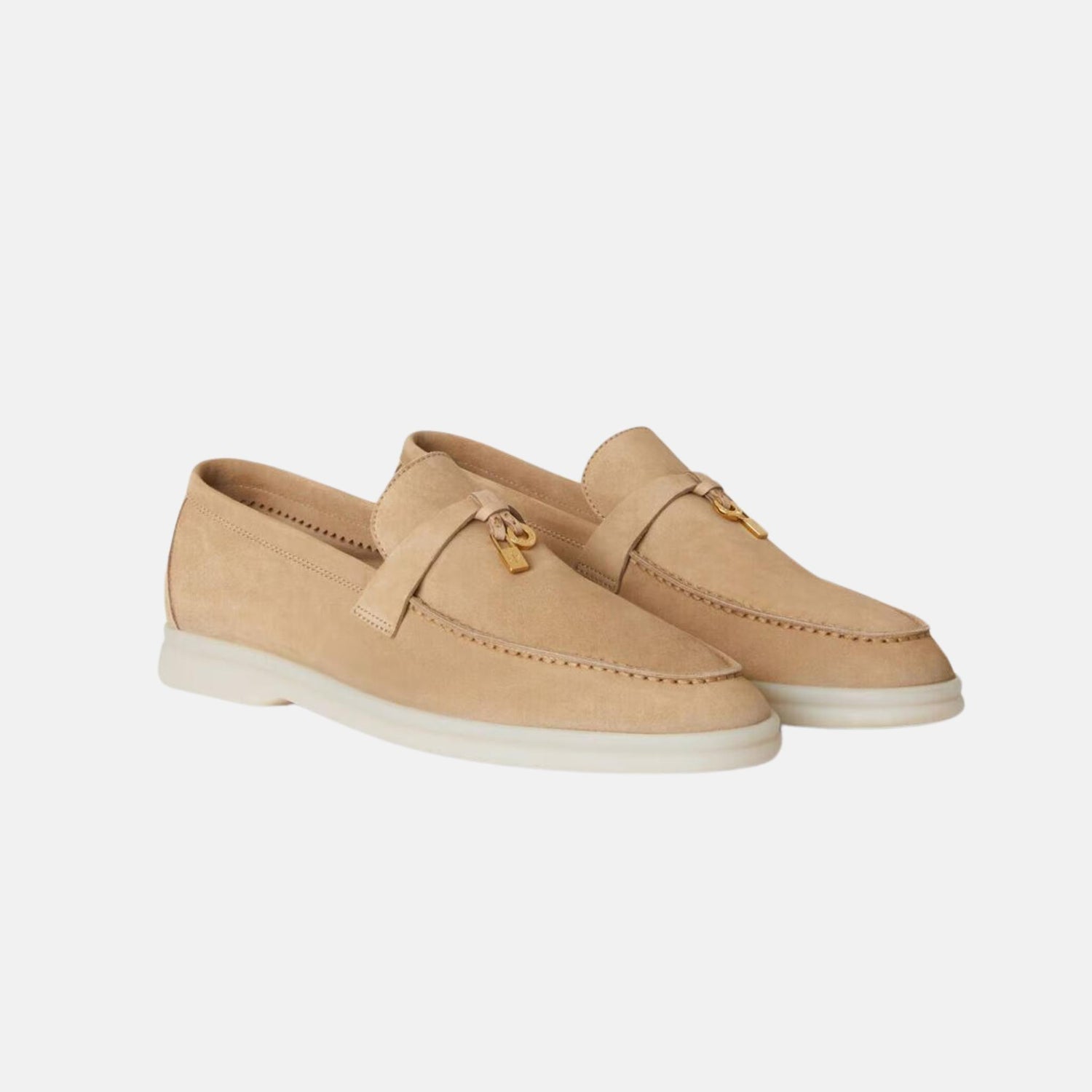 Loro Piana Summer Charms Walk Loafer Suede, Sandstone, Front