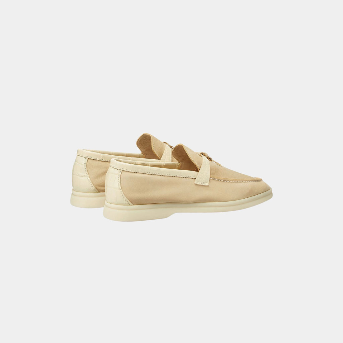 Loro PIana Summer Charms Walk Loafer Suede with Alligator Skin, Butter, Back
