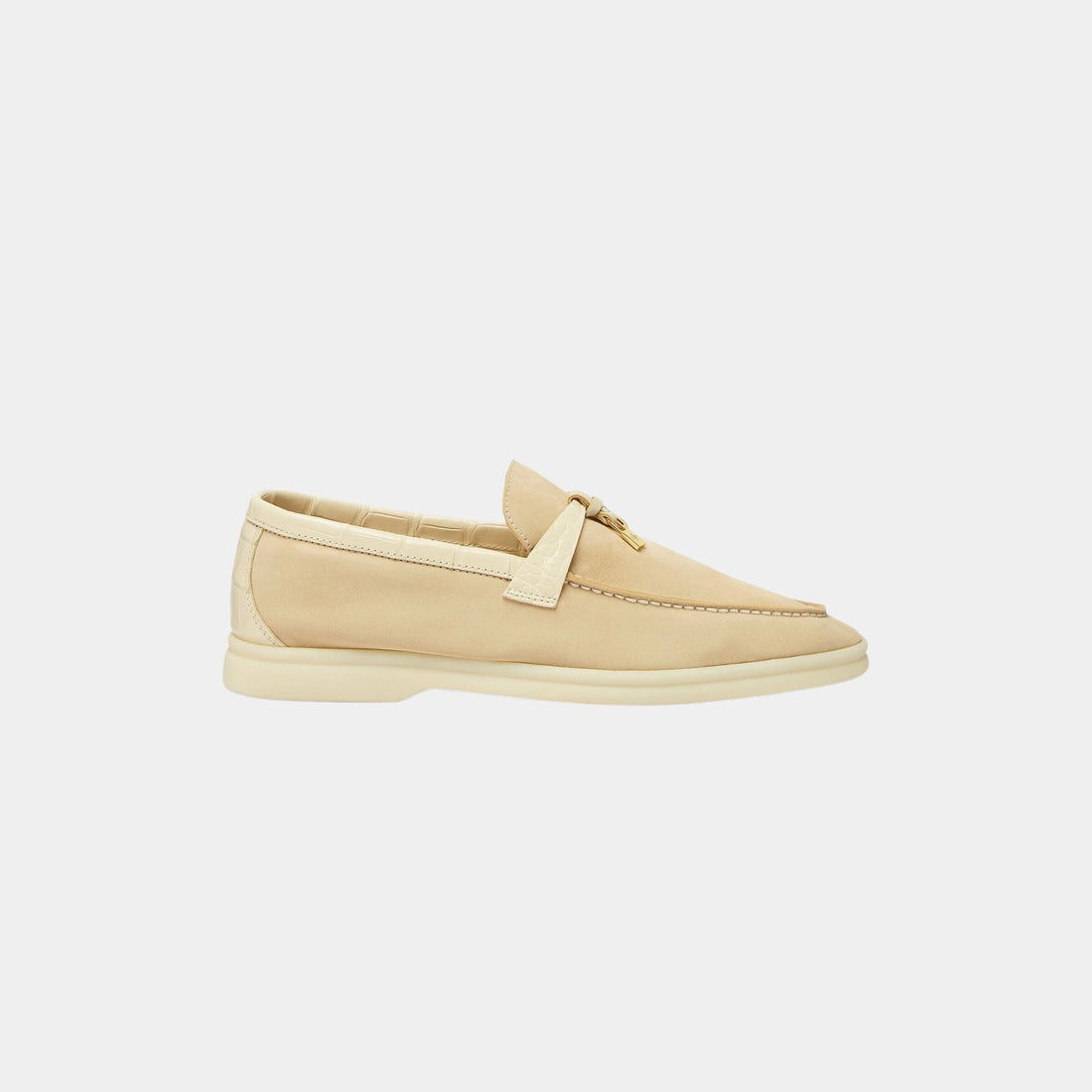 Loro PIana Summer Charms Walk Loafer Suede with Alligator Skin, Butter, Side